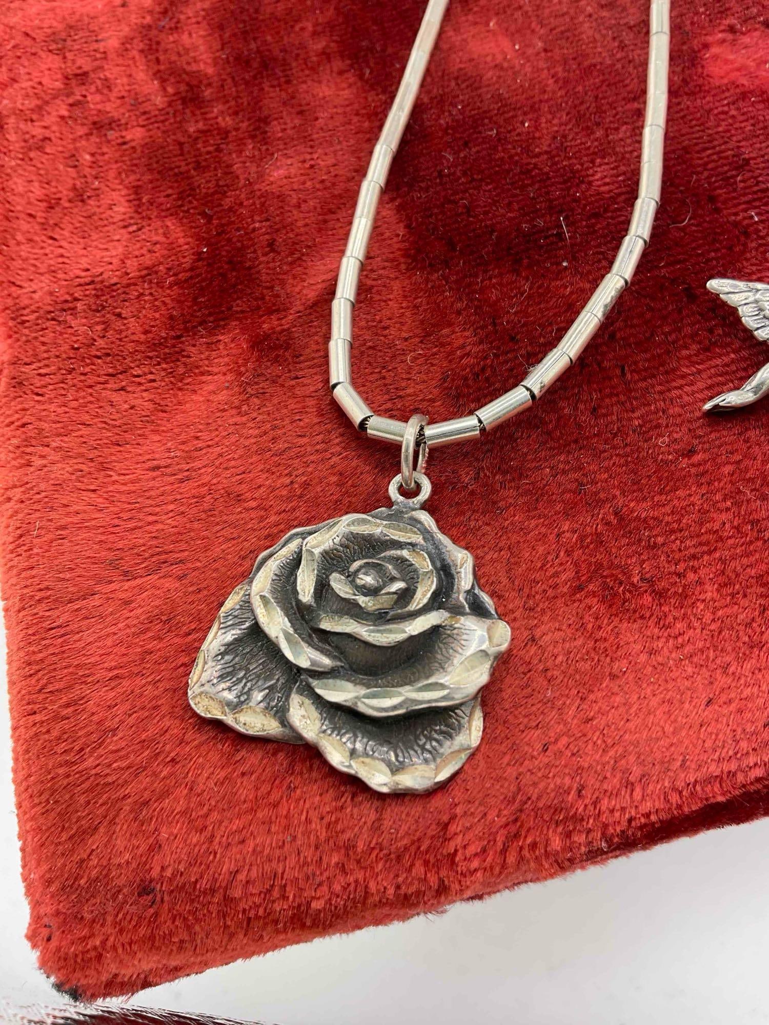 4 pcs Sterling Silver Pendants w/ 3 pcs Sterling Silver Chains. - 4