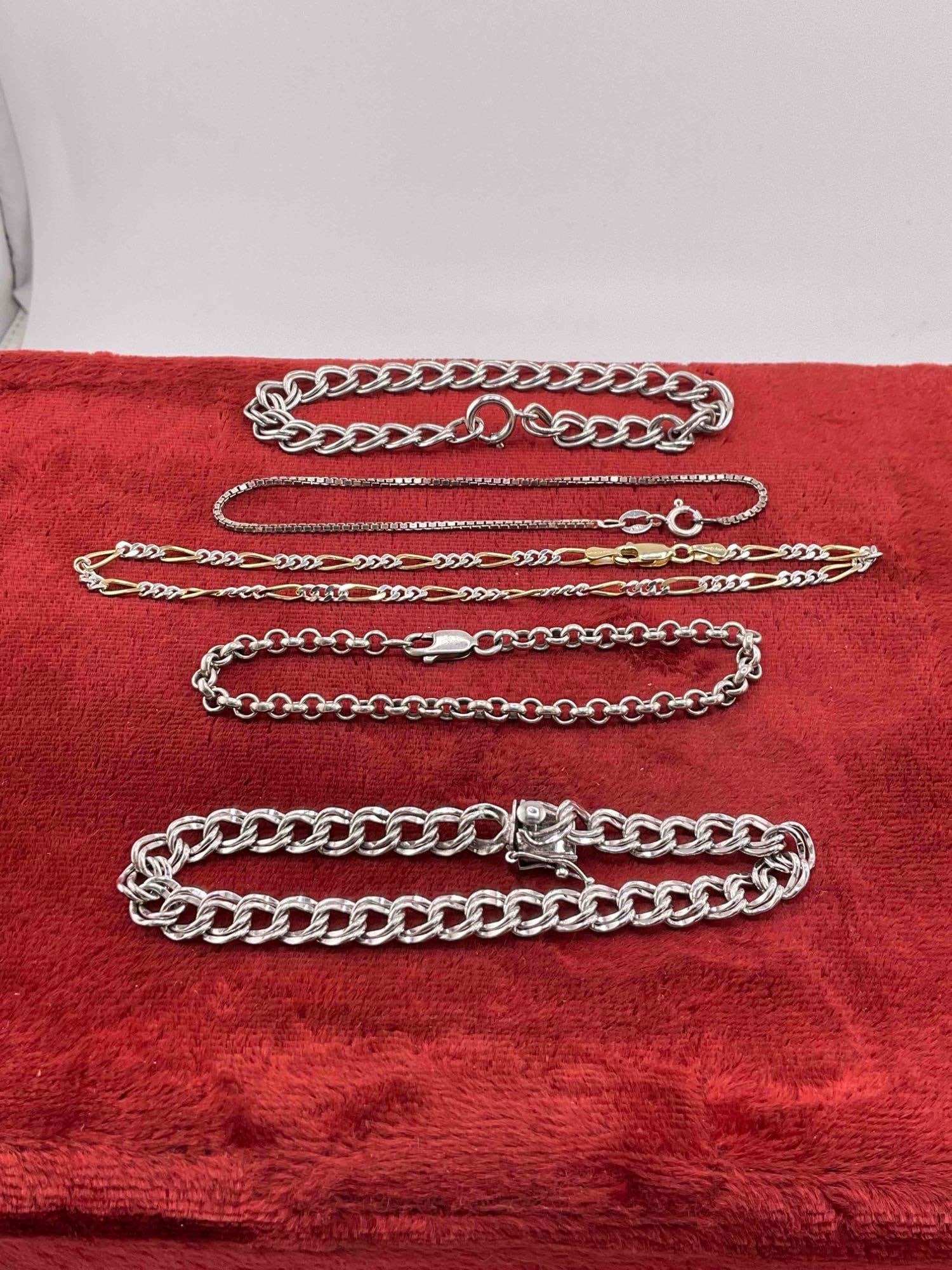 5 pcs Sterling Silver Chain Bracelets. (1 of 2)