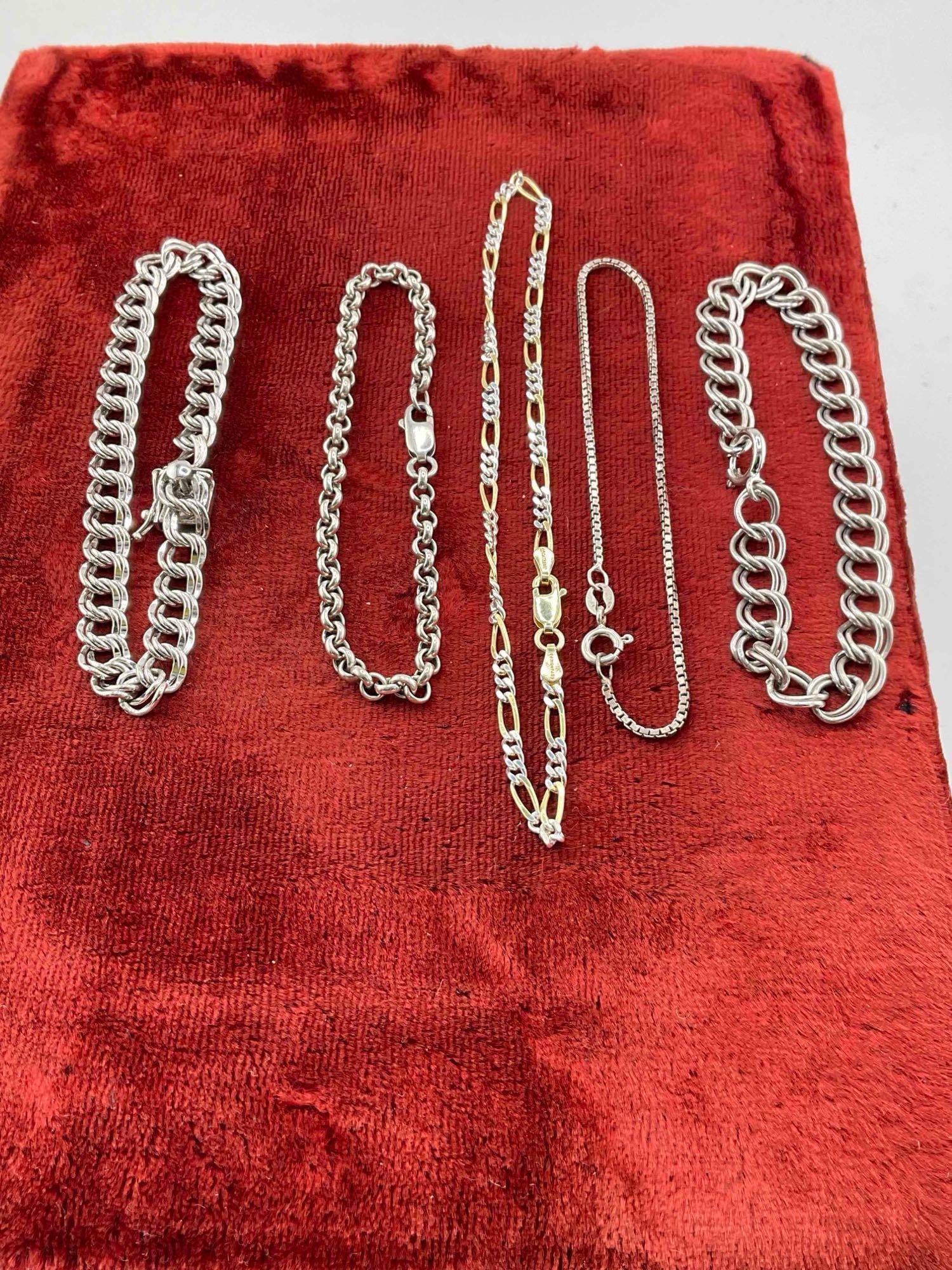 5 pcs Sterling Silver Chain Bracelets. - 2