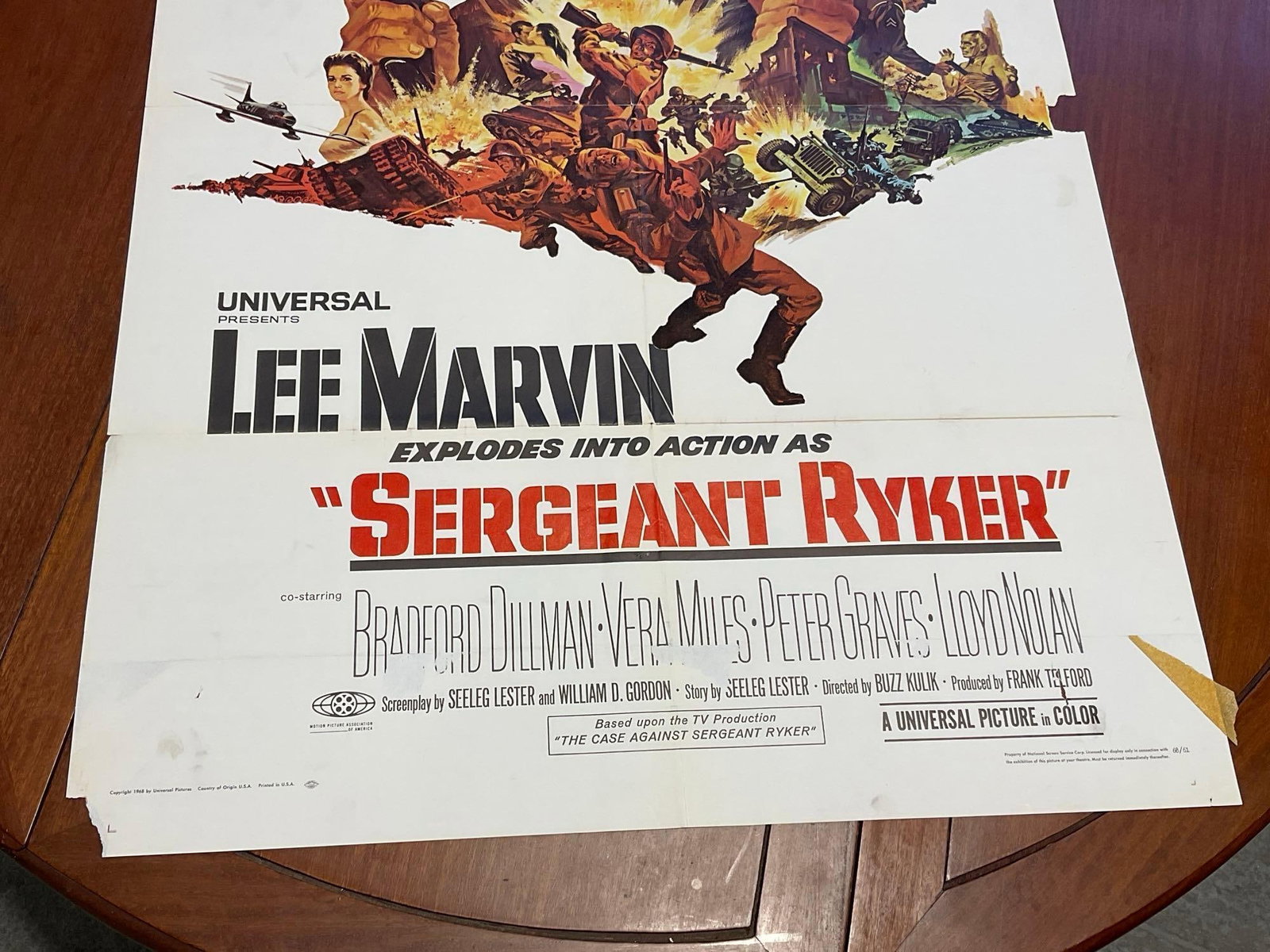 Vintage One Sheet Movie Poster 1968 Sergeant Ryker, Lee Marvin, White w/Colorful Illustration - 3