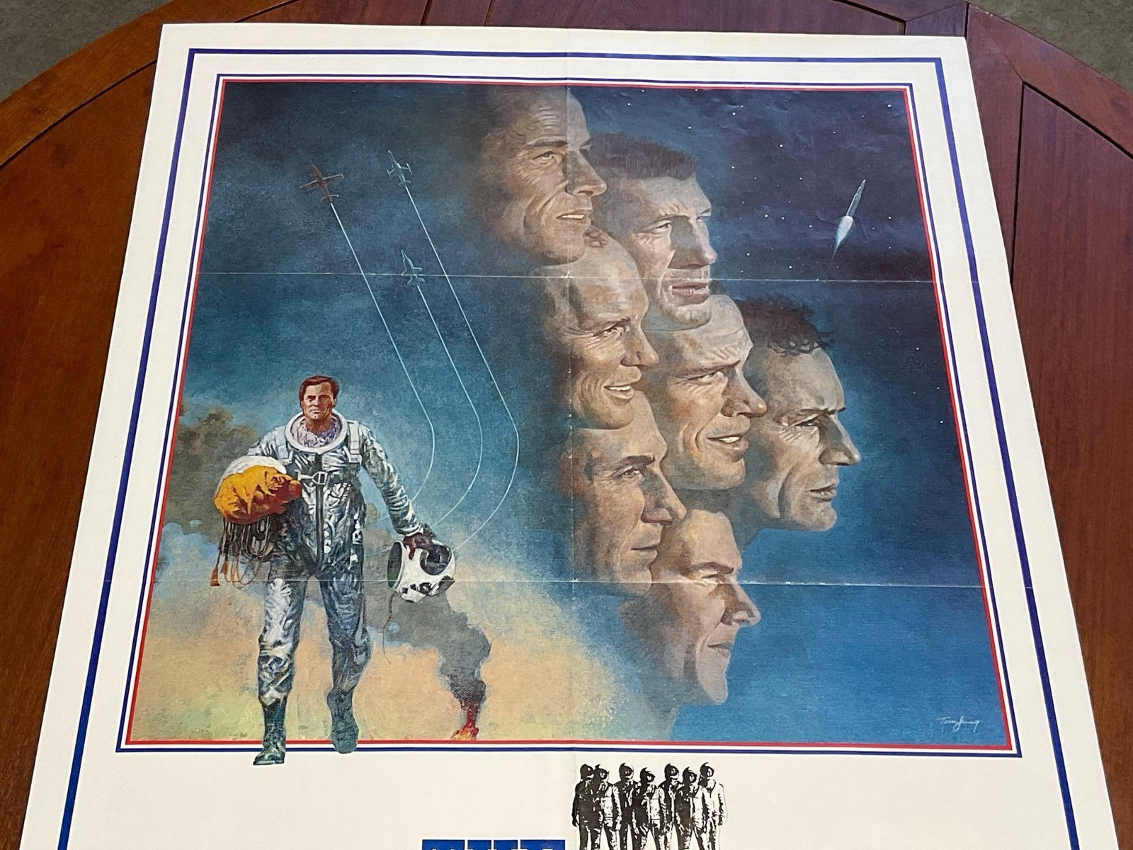 Vintage One Sheet Movie Poster, 1983 The Right Stuff, Watercolor style image w/Cast faces - 2
