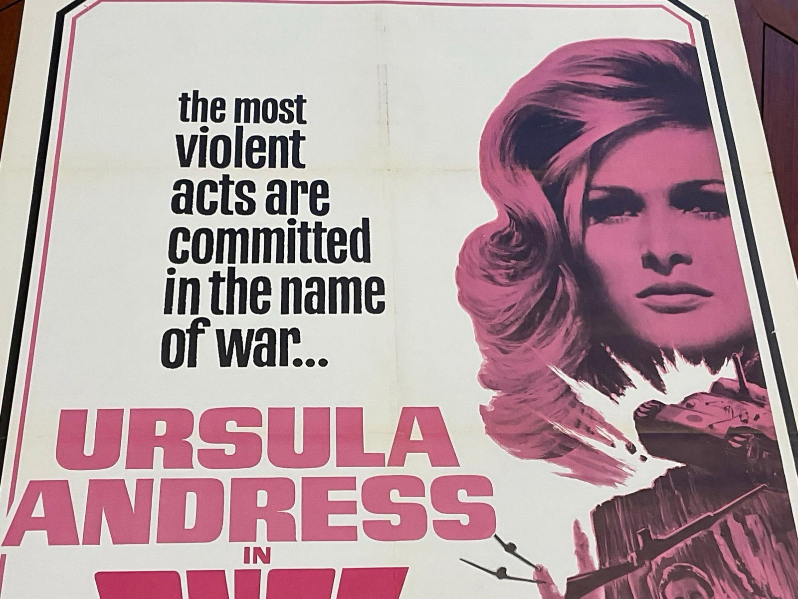Vintage One Sheet Movie Poster, 1966 Once Before I Die, Ursula Andress, Pink Tone on White poster - 2