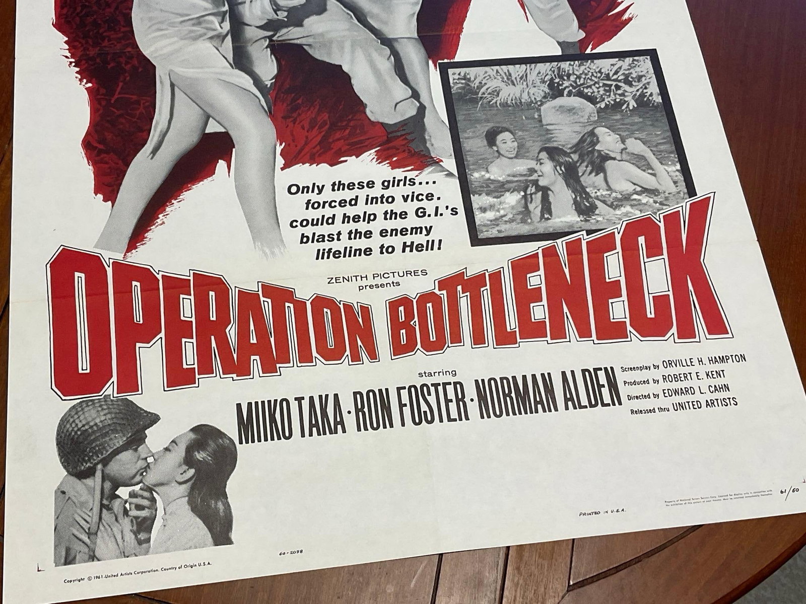 Vintage One Sheet Movie Poster, Operation Bottleneck, Red/Black Tone Image on White Poster - 3