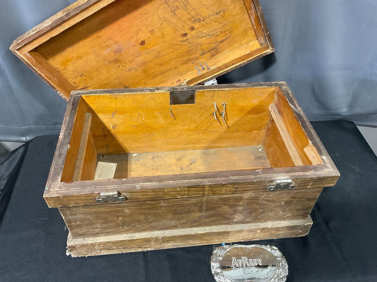 Old Wooden Storage Chest, needs some TLC, no keys, 15h x 26w x 16d inches - 4