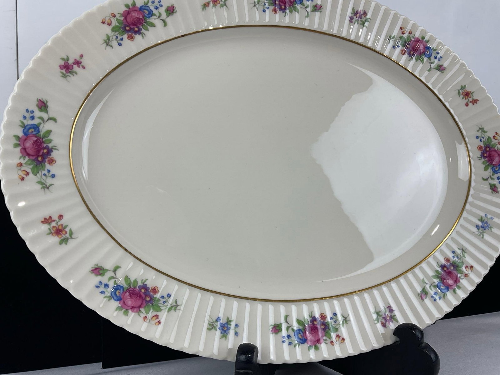 Large Lenox Pavlova pattern 0-386 Platter, 18x13 inches, floral design w/gilt edge - 2