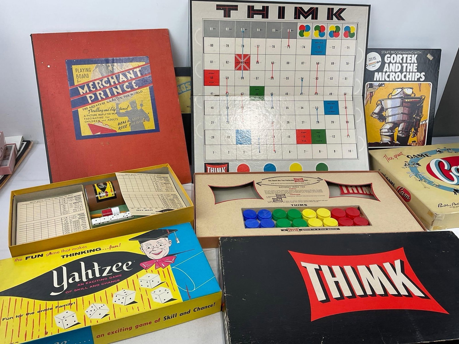 Variety of Vintage Boardgames, Scrabble, Thimk, Teeko w/board, Cam, Yahtzee, Merchant Prince Boar... - 3