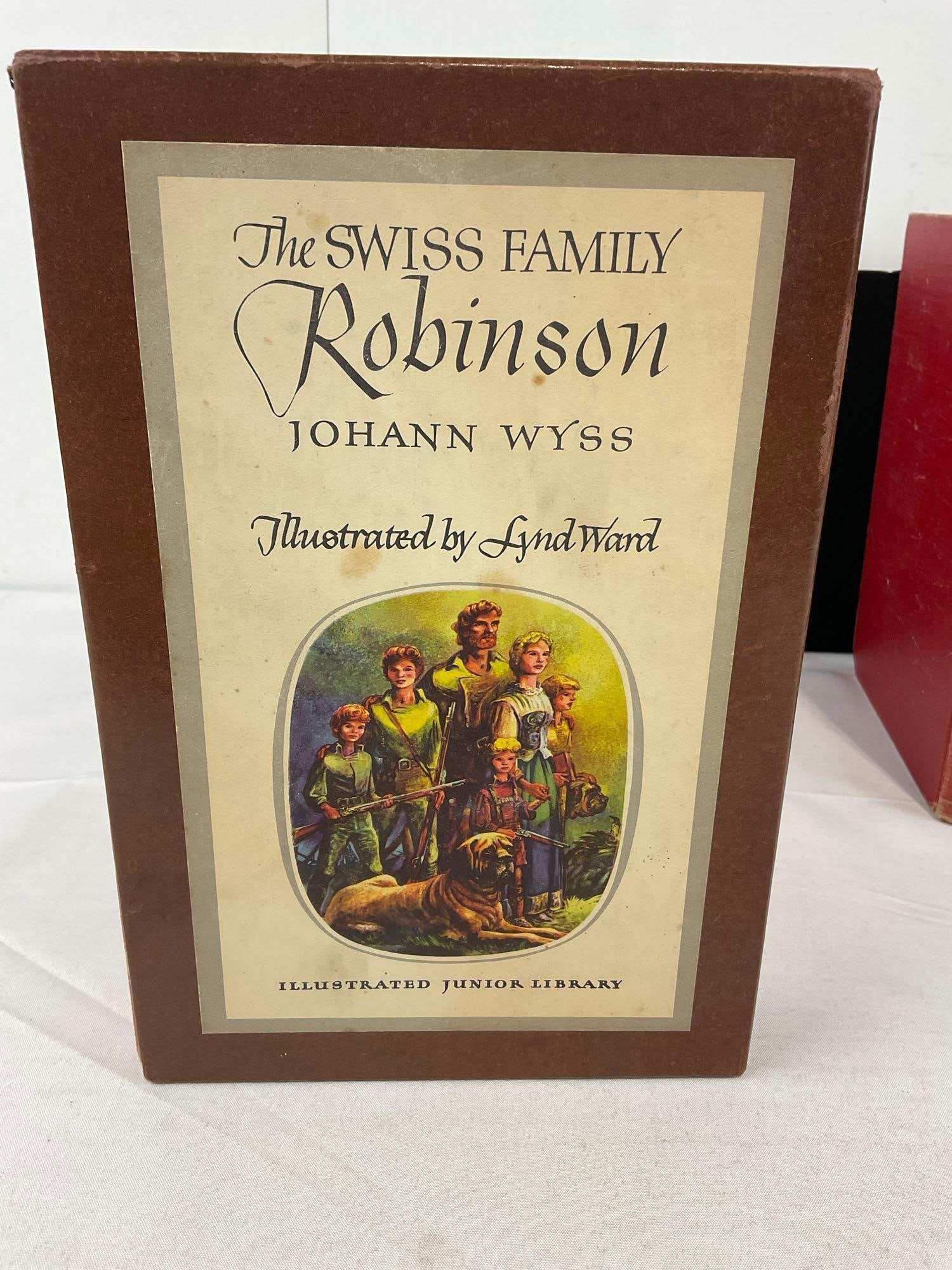 Variety of Early 20th Century Books, Swiss Family Robinson, Literature Books, 3 Worn Small Novels - 5