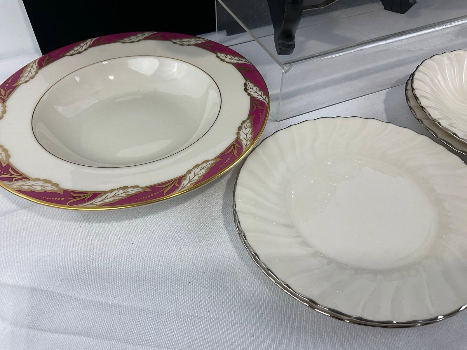 Variety of Lenox Pieces, Ruffled Rim Oyster Plate, 2x Southern Gardens saucers, Fiestaware Saucer - 2