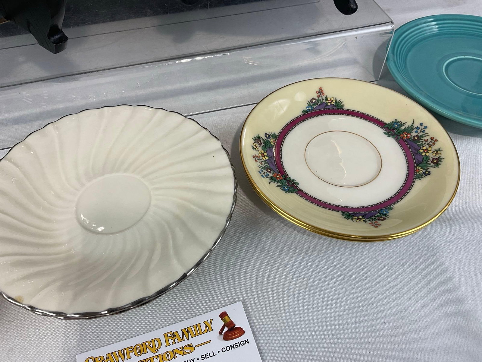 Variety of Lenox Pieces, Ruffled Rim Oyster Plate, 2x Southern Gardens saucers, Fiestaware Saucer - 3