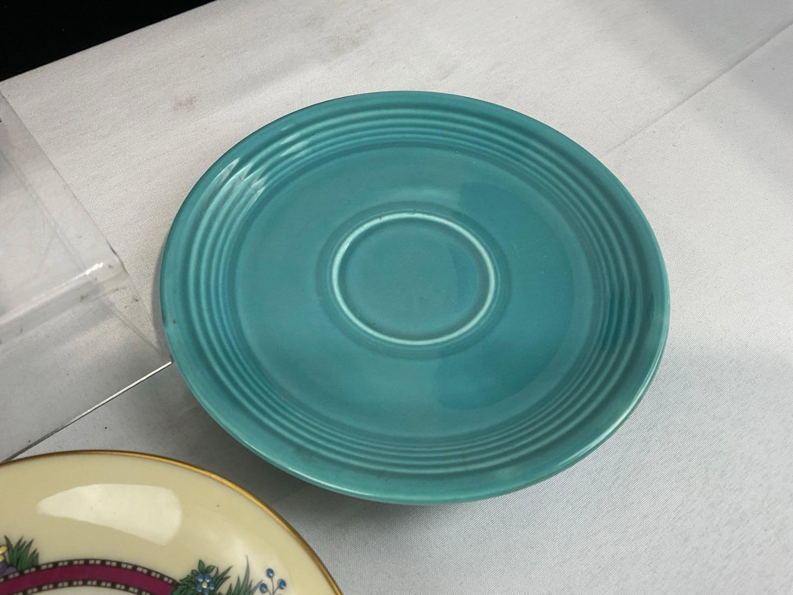 Variety of Lenox Pieces, Ruffled Rim Oyster Plate, 2x Southern Gardens saucers, Fiestaware Saucer - 4