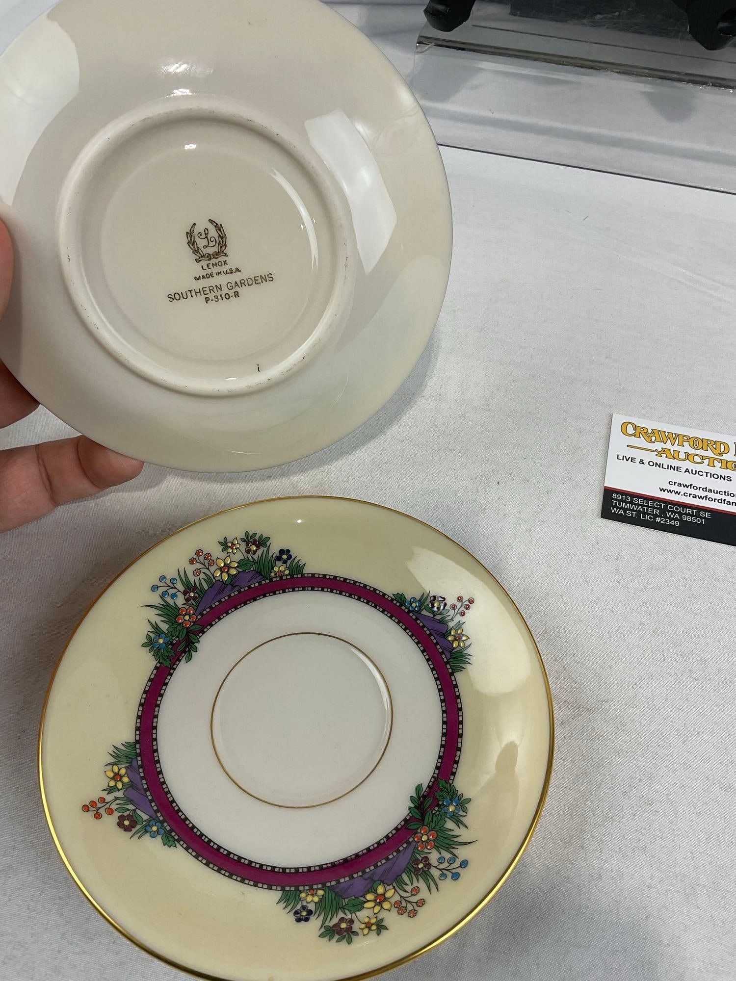 Variety of Lenox Pieces, Ruffled Rim Oyster Plate, 2x Southern Gardens saucers, Fiestaware Saucer - 7