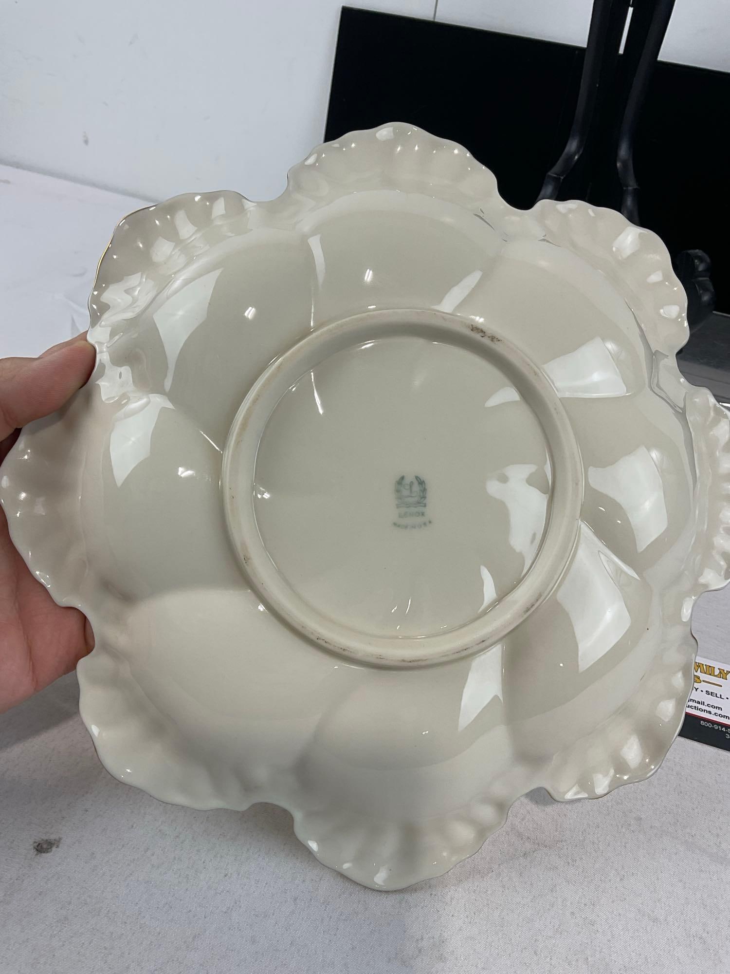 Variety of Lenox Pieces, Ruffled Rim Oyster Plate, 2x Southern Gardens saucers, Fiestaware Saucer - 8