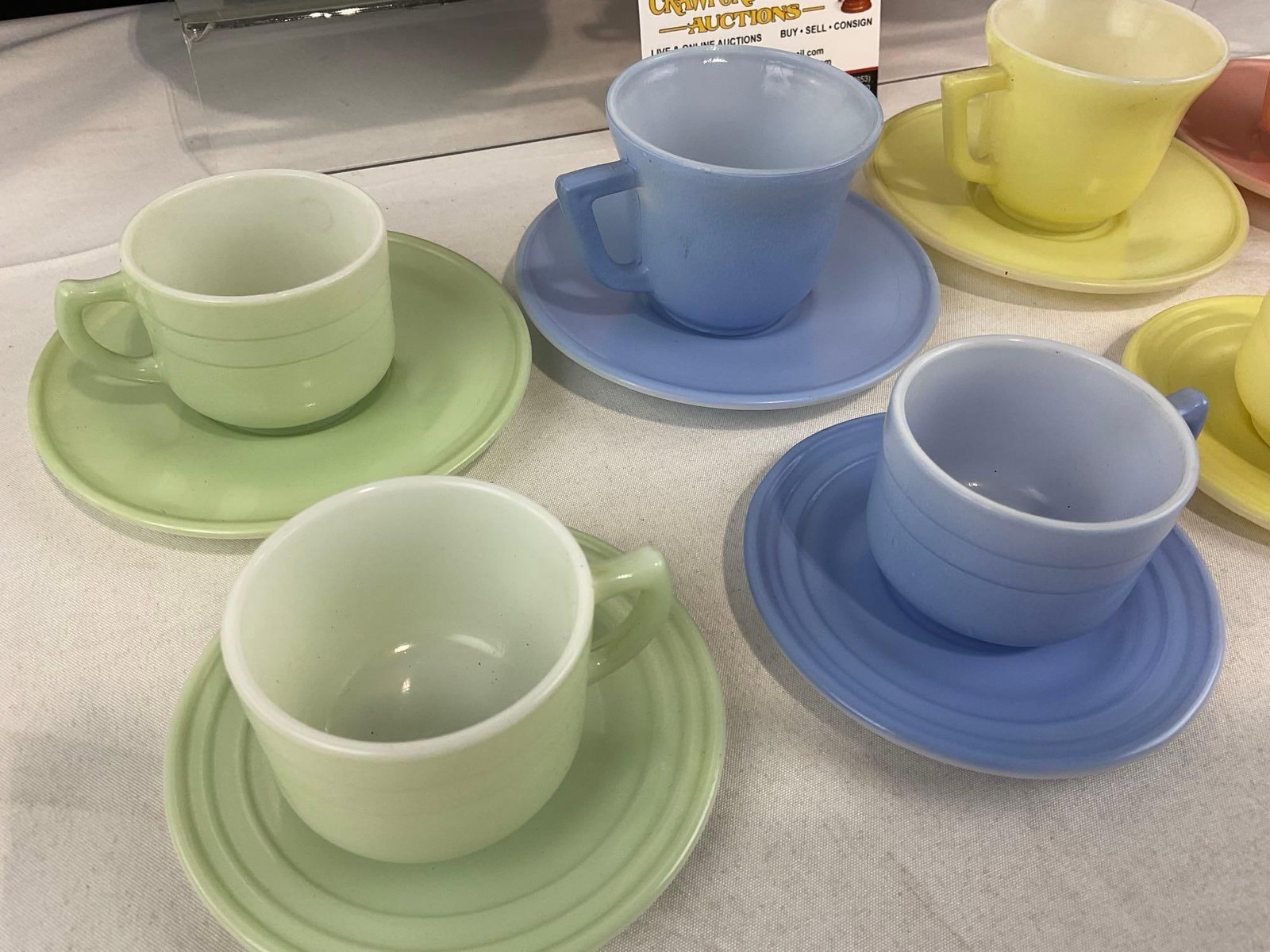 Vintage Multicolor Tinted Milk Glass China Set, 27 pieces, Green/Blue/Yellow/Pink - 2