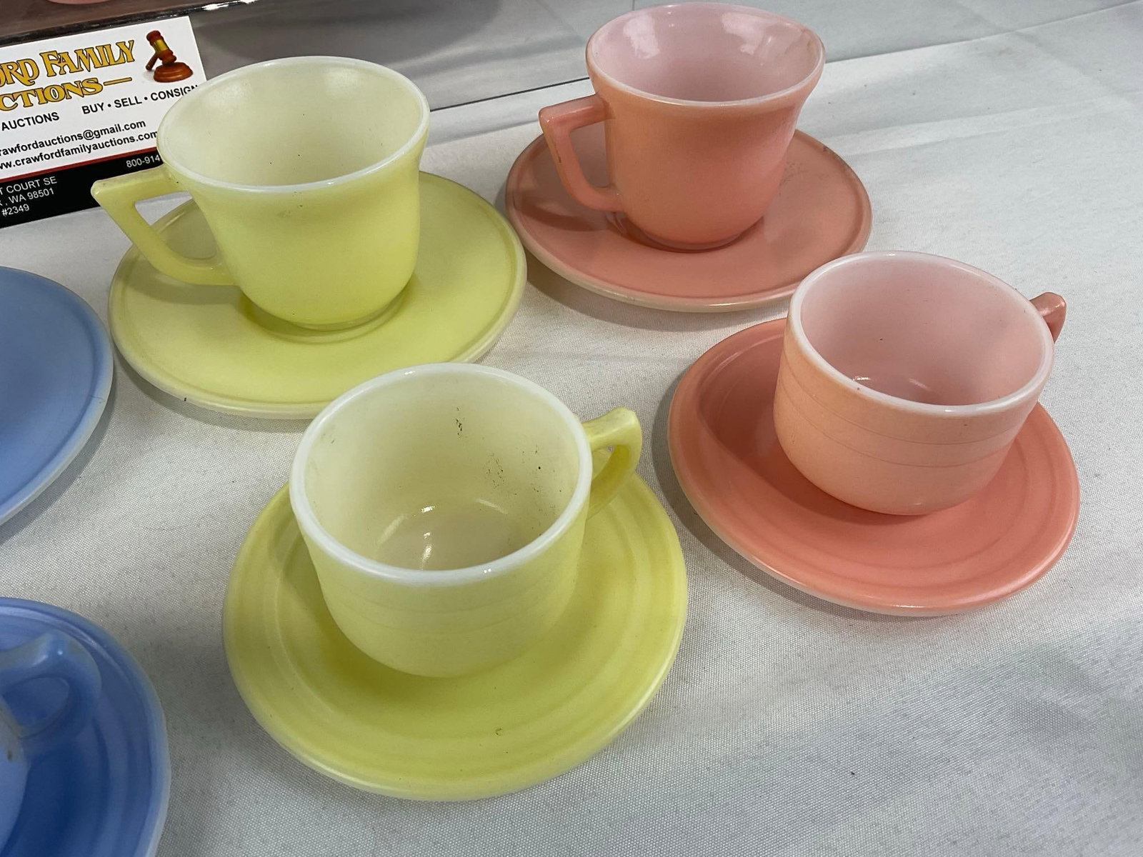 Vintage Multicolor Tinted Milk Glass China Set, 27 pieces, Green/Blue/Yellow/Pink - 3