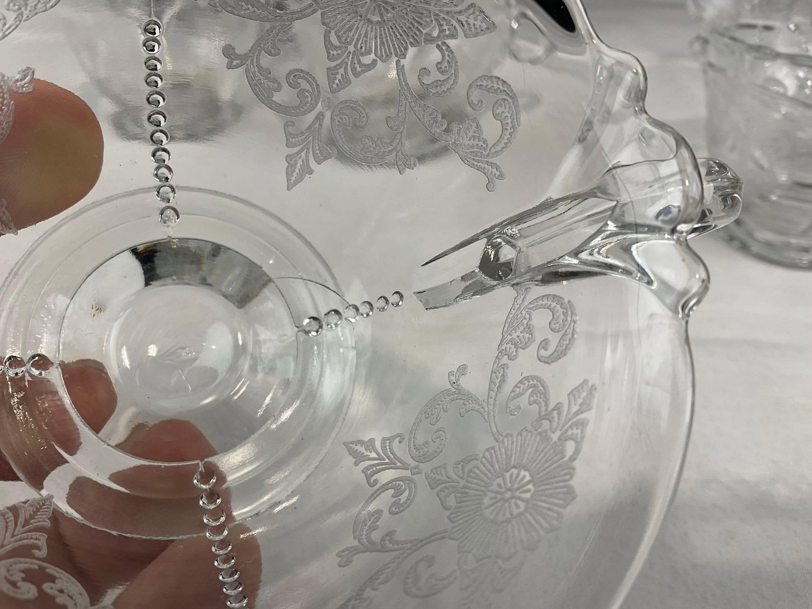 Fostoria American Clean Glass Pattern, 3 Dinner & 8 Lunch Plates, & 6 Cups & small footed Salt Well - 4