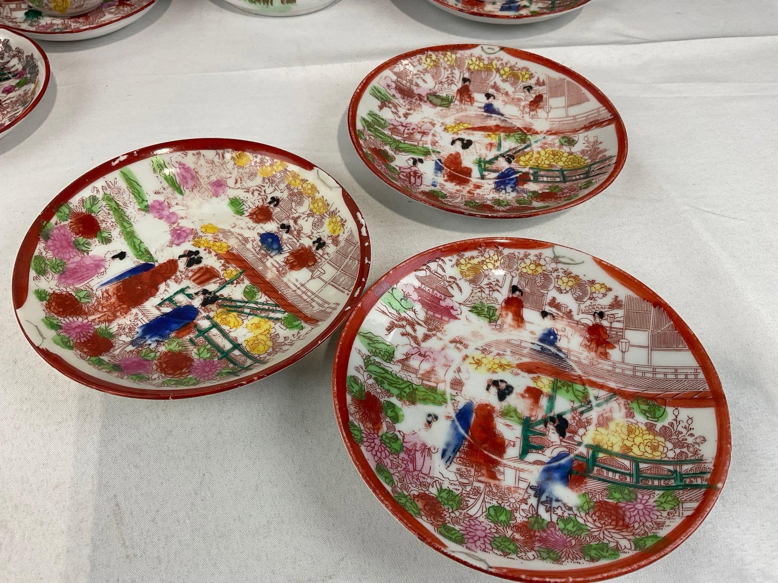 Japanese Hand-Painted Porcelain Chocolate Pot, 6 saucers & 3 cups & 6 piece Segmented Relish Set - 4