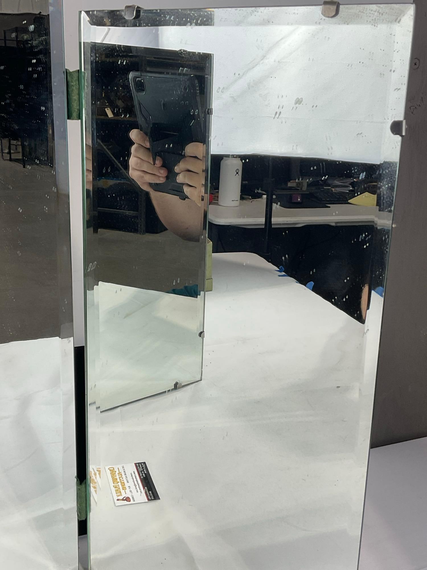 Vintage 1957? 3 Panel Tri-Fold Segmented Vanity Mirror, Heavy Old Style Green Glass - 2