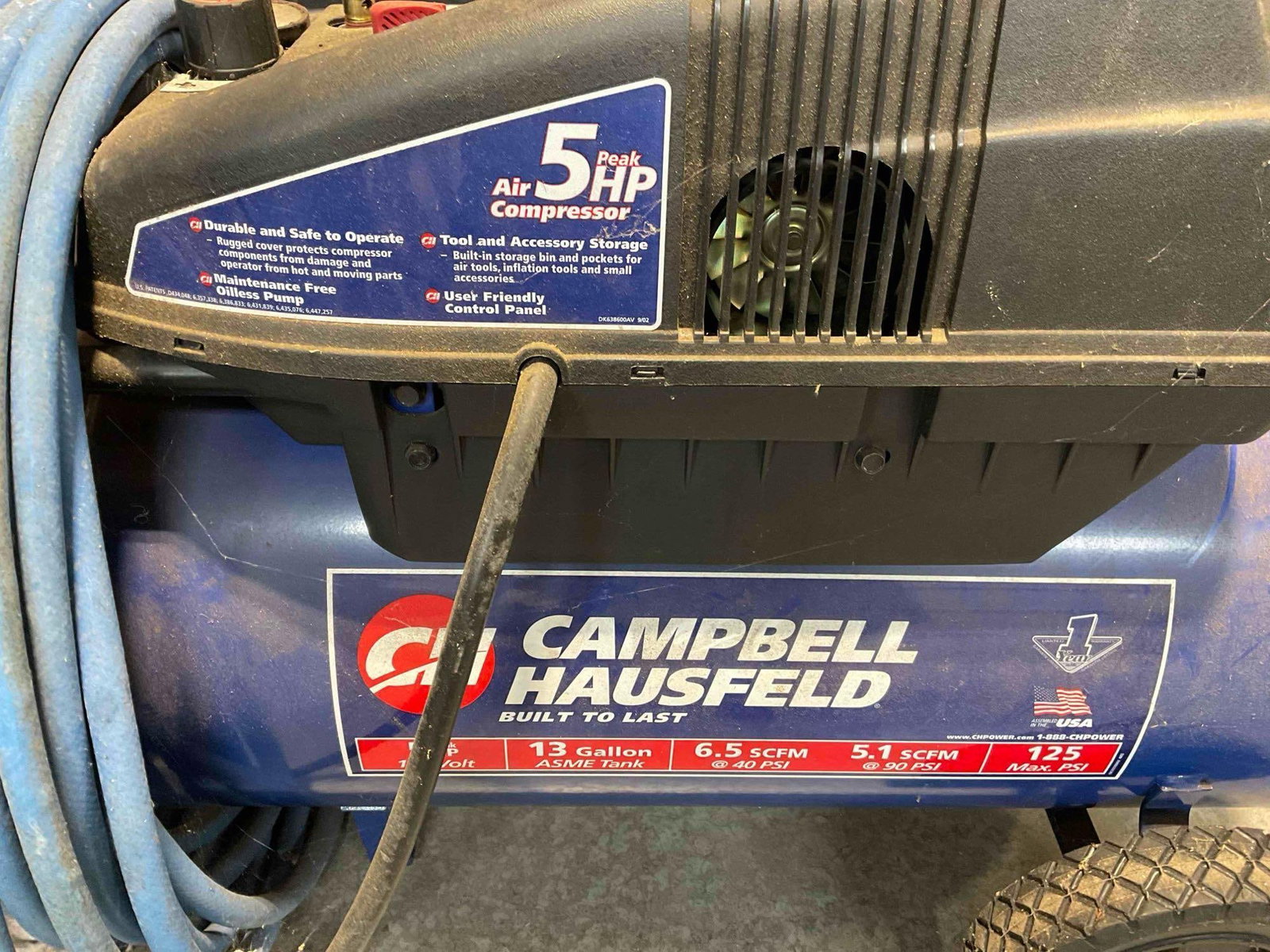 Campbell Hausfeld 5 HP Air Compressor Model WL650102AJ. Working Last Season. See pics. - 5