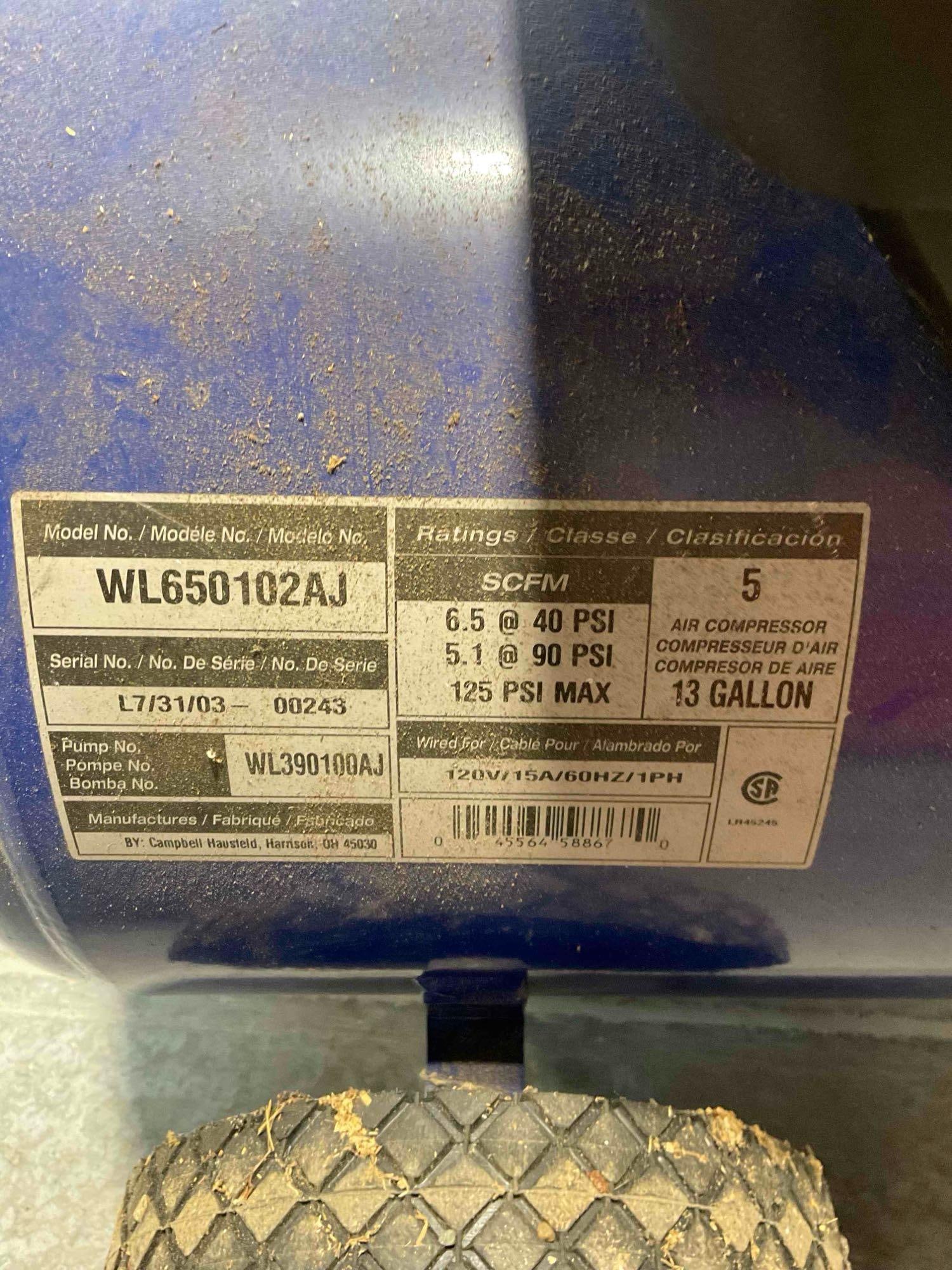Campbell Hausfeld 5 HP Air Compressor Model WL650102AJ. Working Last Season. See pics. - 6