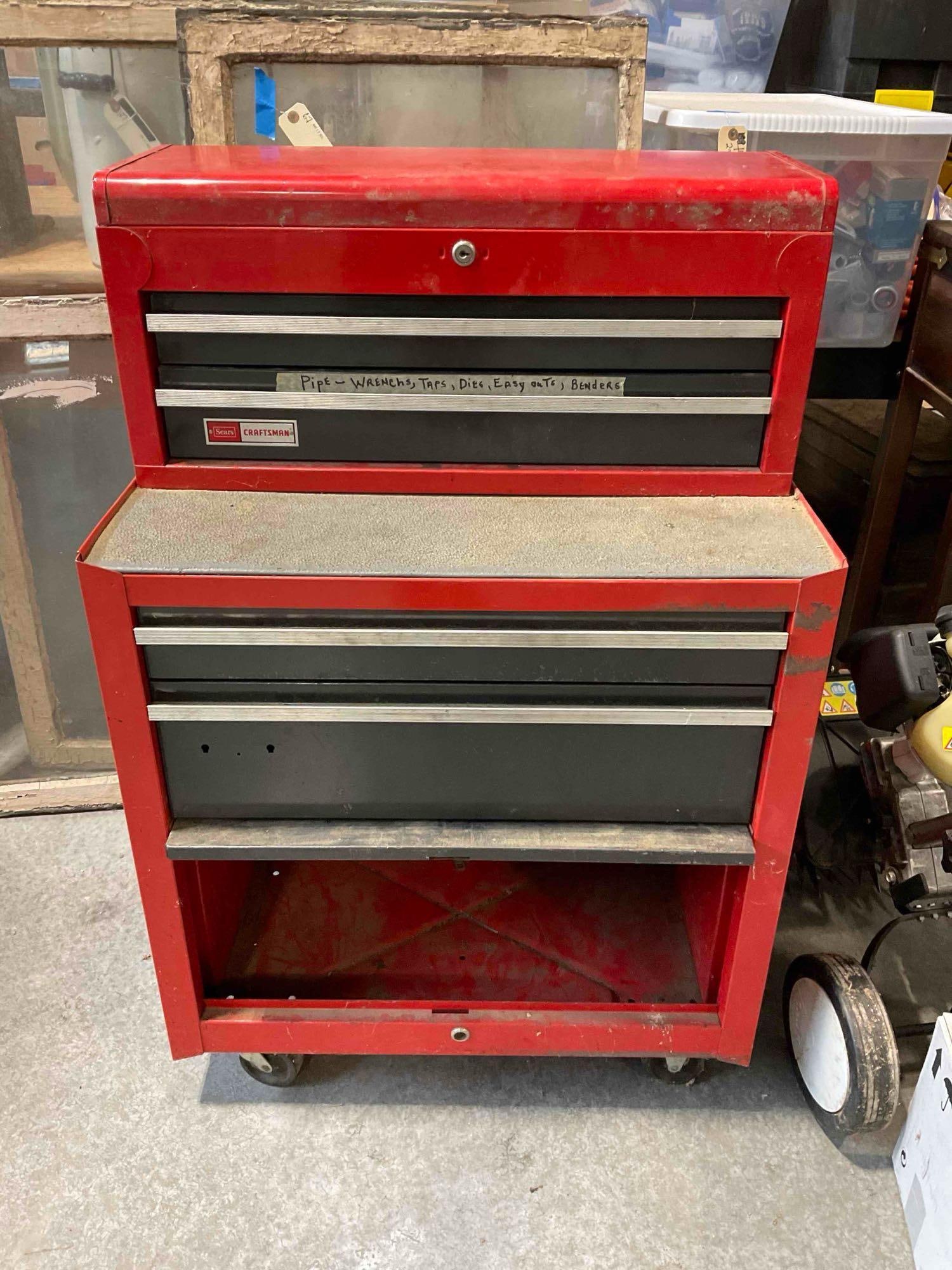 Vintage Sears Craftsman Red Metal Rolling Tool Chest w/ 4 Drawers & Contents. See pics. (1 of 6)