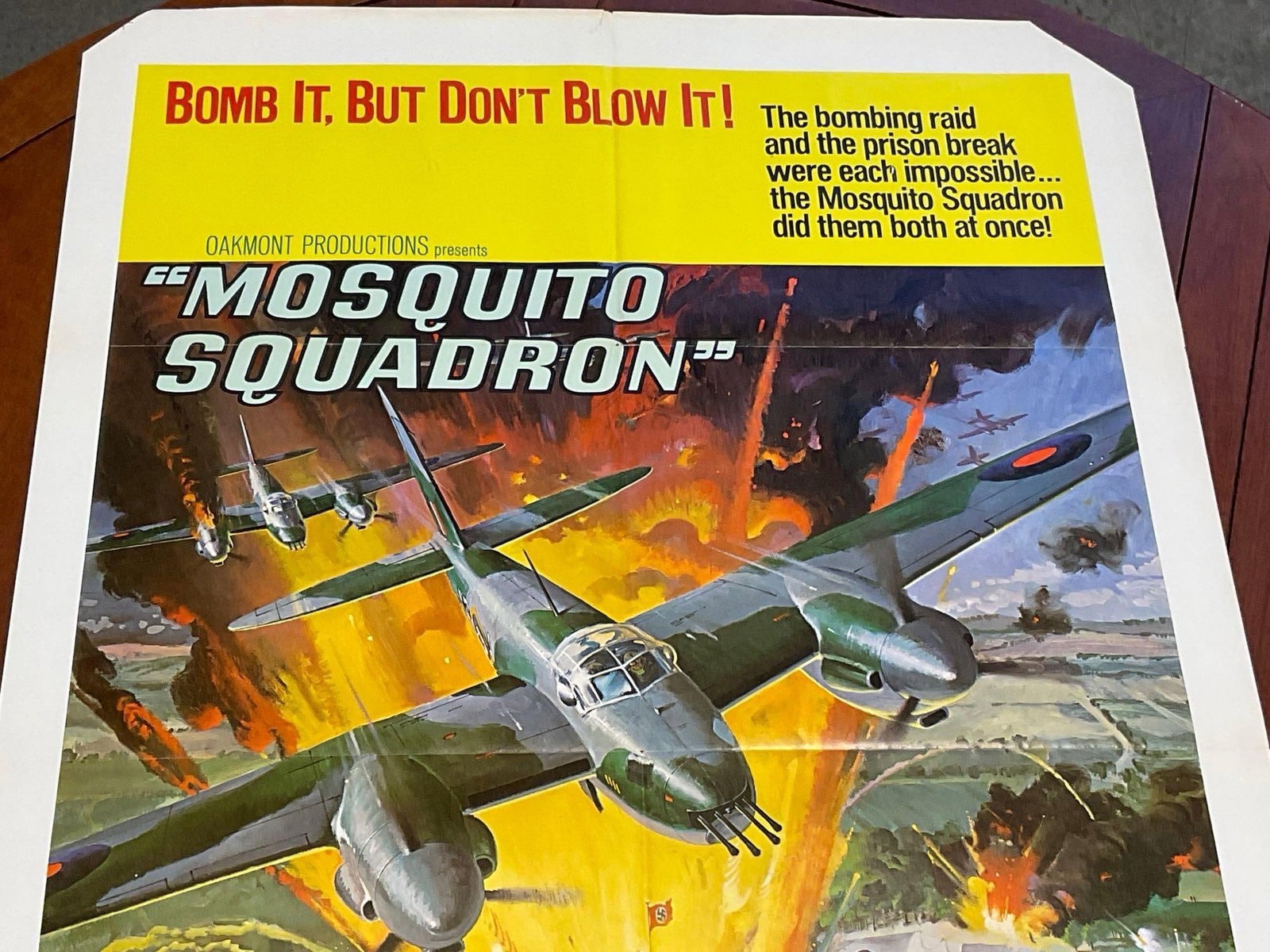Vintage One Sheet Movie Poster, 1969 Mosquito Squadron, Bombing Run image on Yellow - 2