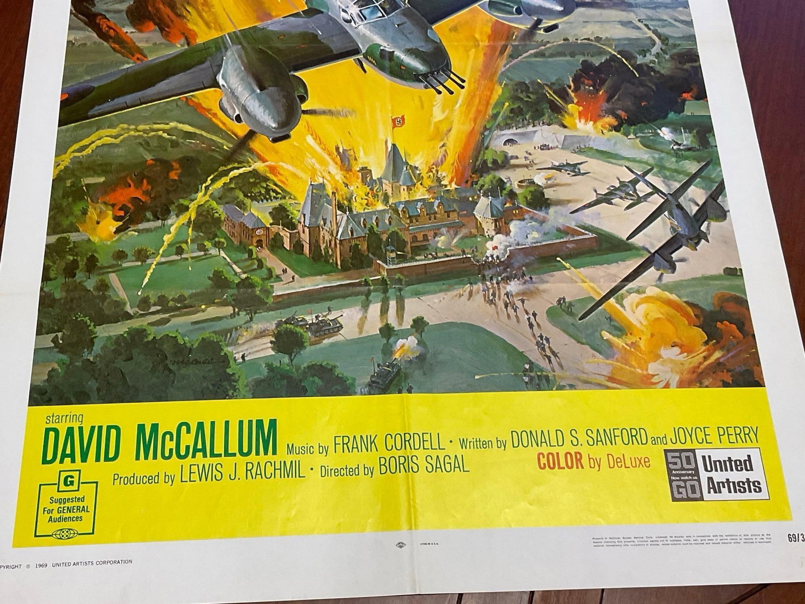 Vintage One Sheet Movie Poster, 1969 Mosquito Squadron, Bombing Run image on Yellow - 3
