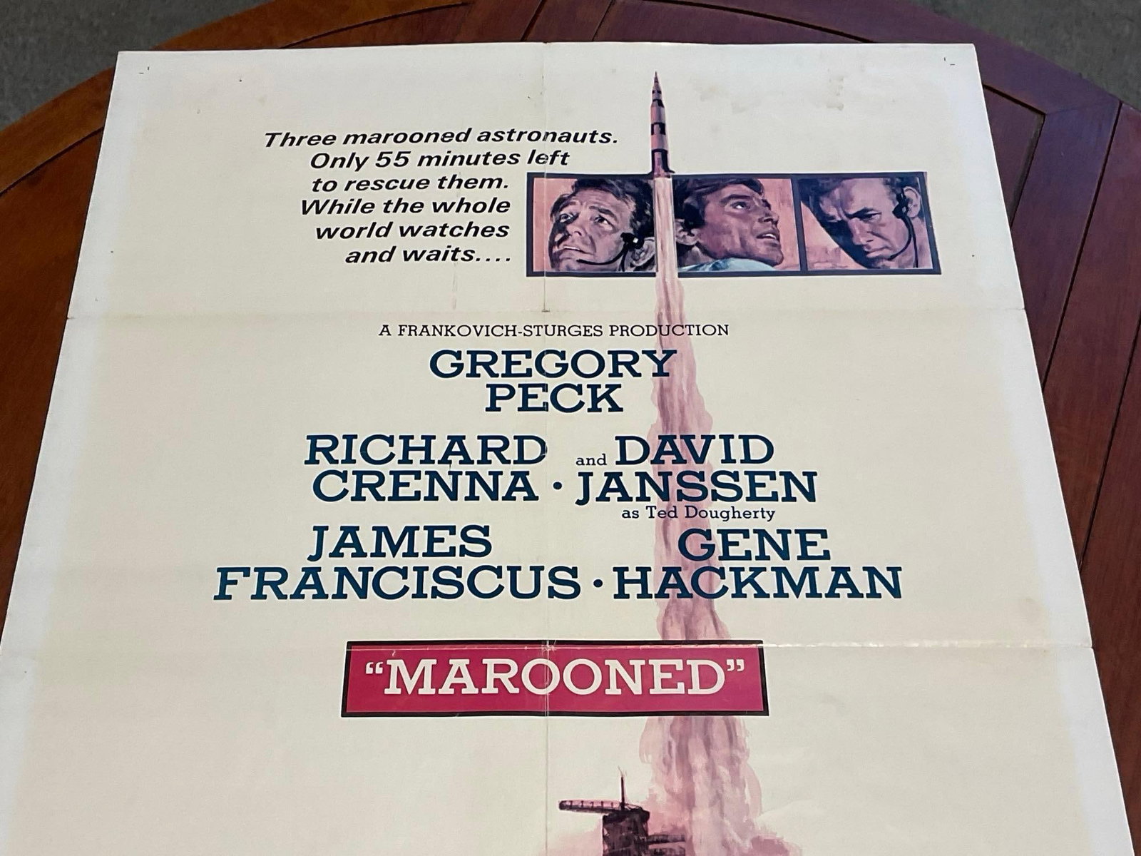 Vintage One Sheet Movie Poster, 1969 Marooned, Cast Faces on Rocket Launch stylized illustration - 2