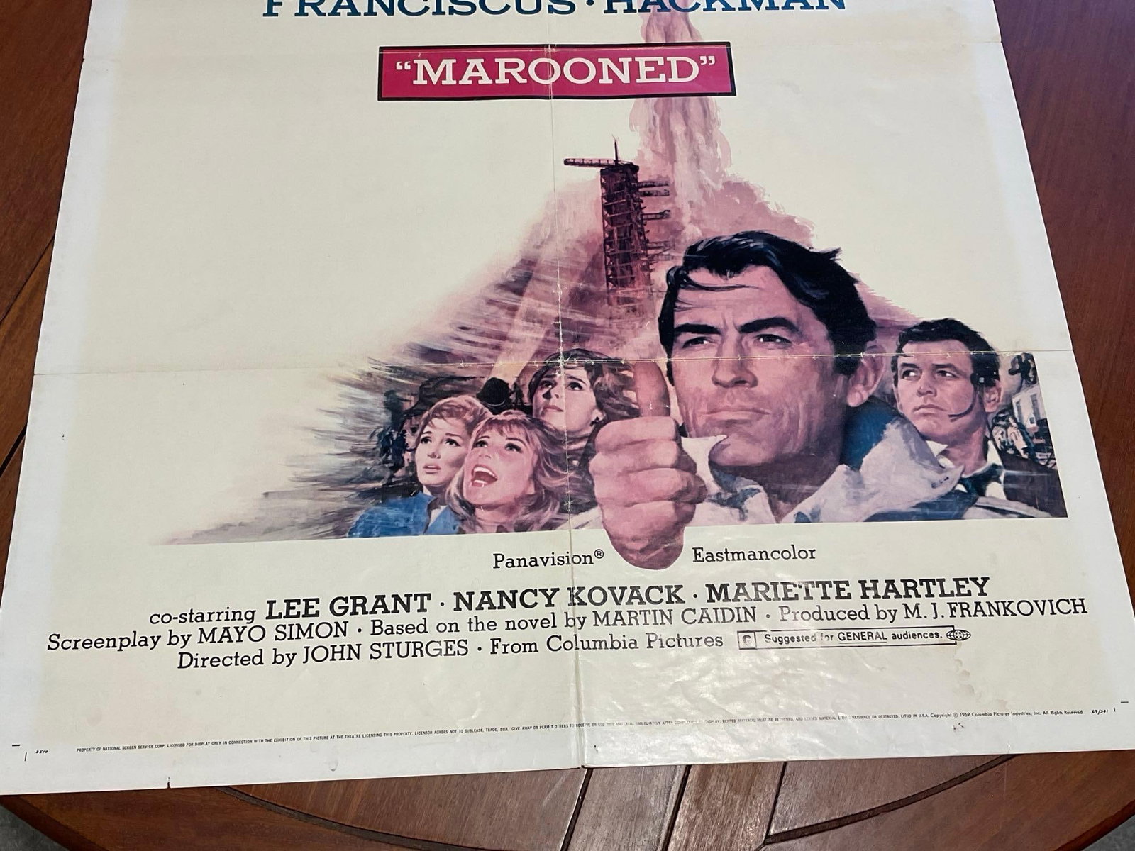 Vintage One Sheet Movie Poster, 1969 Marooned, Cast Faces on Rocket Launch stylized illustration - 3
