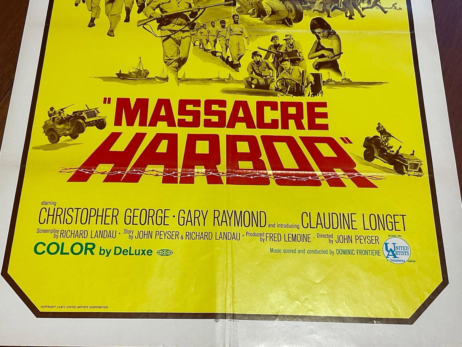 Vintage One Sheet Movie Poster, 1971 Massacre Harbor, Stylized soldiers on Yellow background - 3