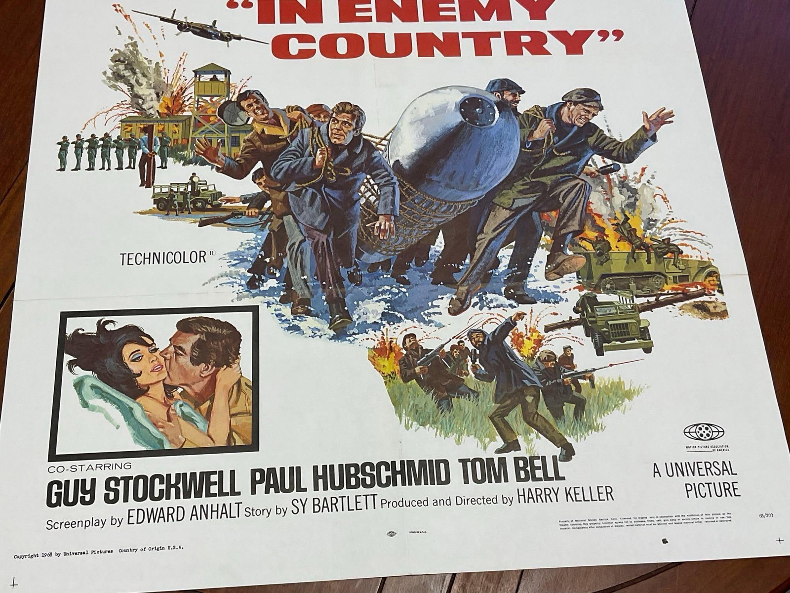 Vintage One Sheet Movie Poster, 1968 In Enemy Country, Soldiers Hauling a Big Missile on front - 3