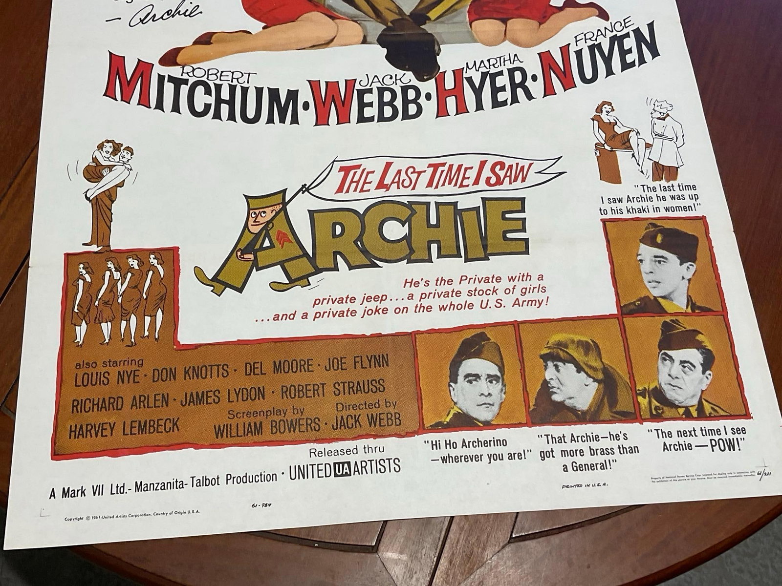 Vintage One Sheet Movie Poster 1961 The Last Time I Saw Archie, B&W, Ochre & Red - 3