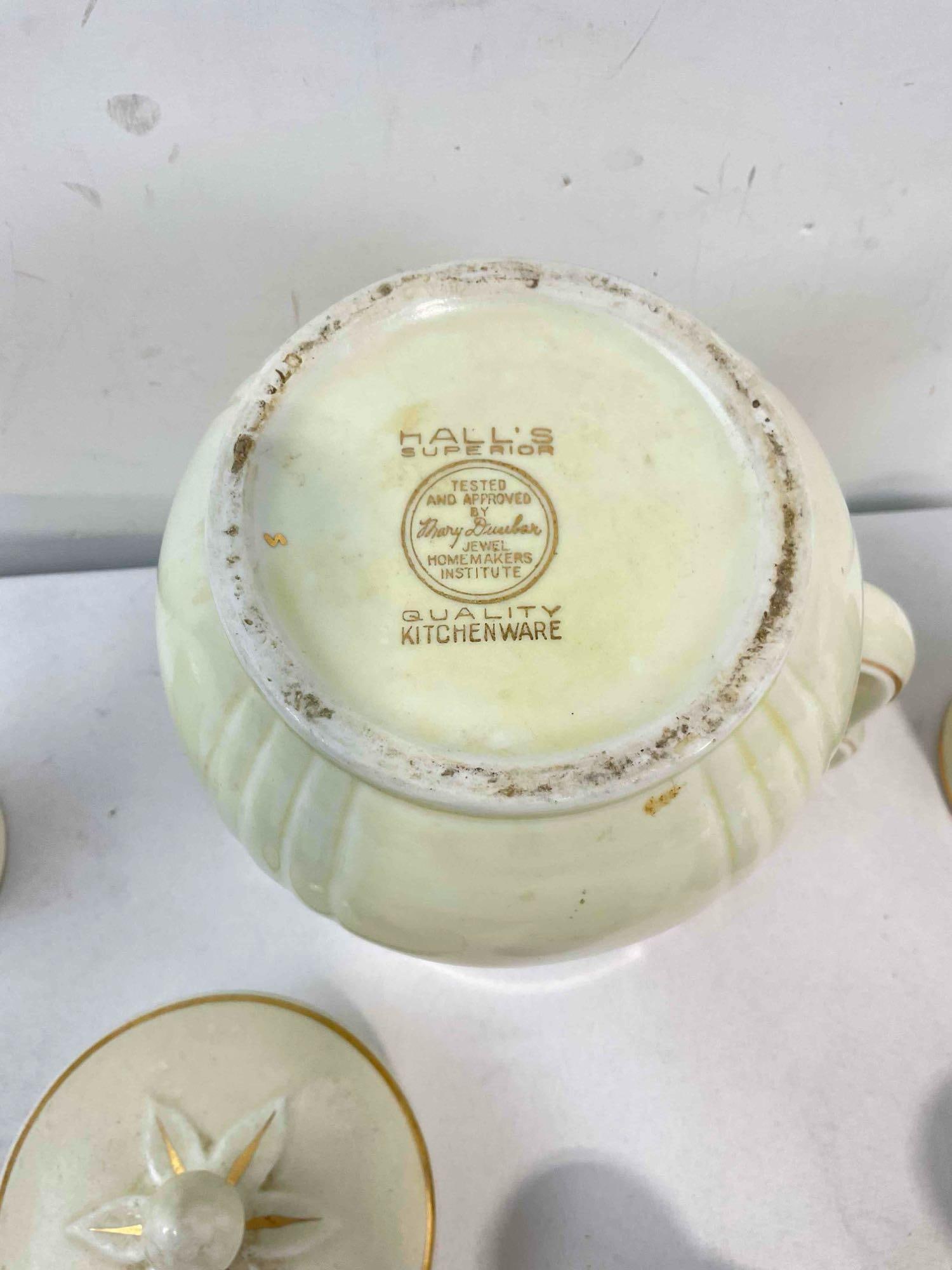 Vintage Hall China Ceramic Coffee Pot & 6 pcs Cups w/ Autumn Leaves Pattern. See pics. - 6