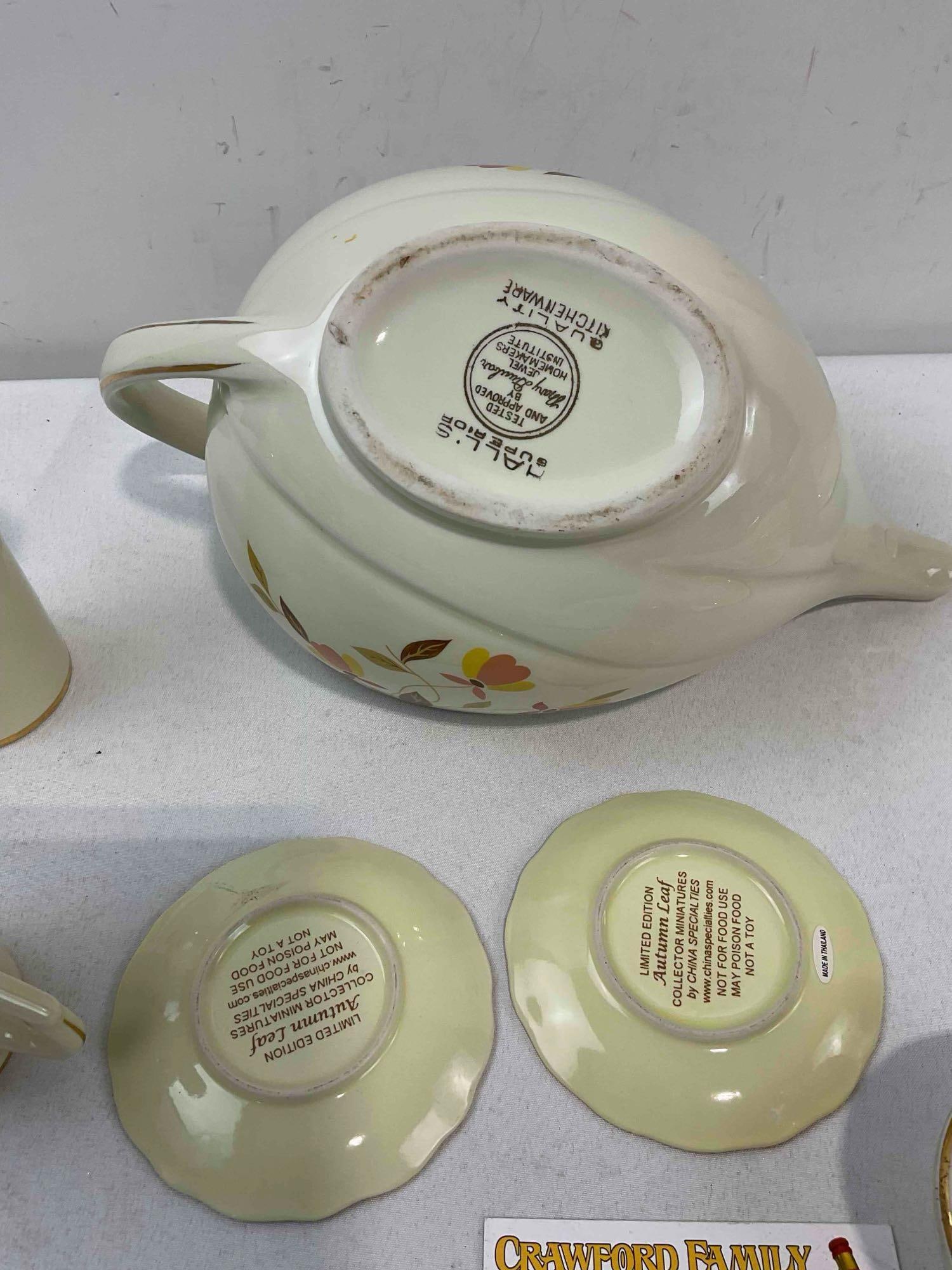 10 pcs Ceramic Assortment w/ Hall China's Autumn Leaves Pattern, incl. Cups, Saucers & More. - 7