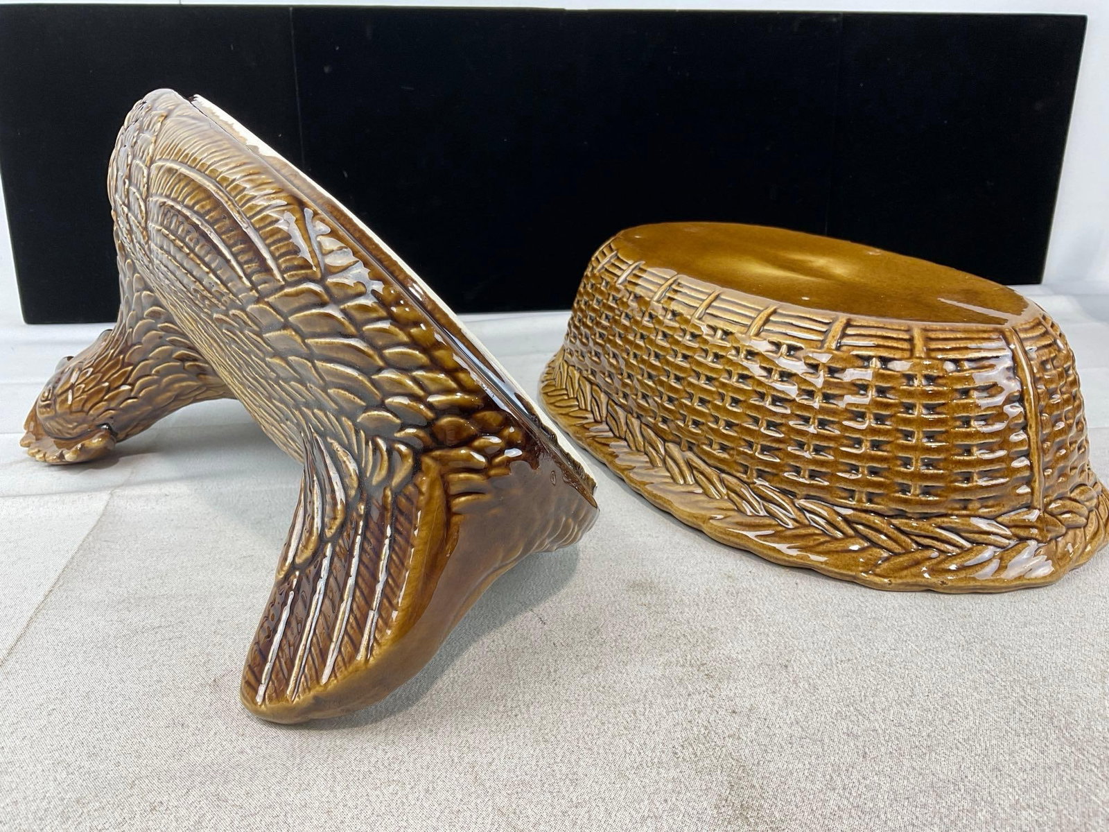 Pair of Ceramic Pheasant Figures, previously repaired, Hen Shaped Lidded Bowl, & Gravy Pitcher - 11