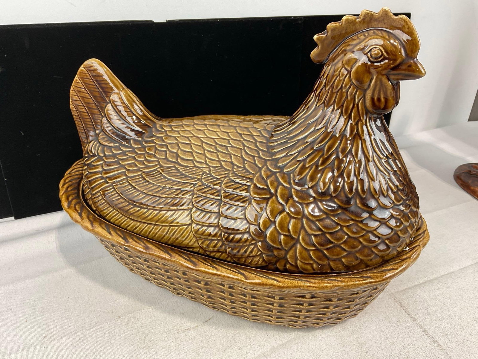 Pair of Ceramic Pheasant Figures, previously repaired, Hen Shaped Lidded Bowl, & Gravy Pitcher - 9