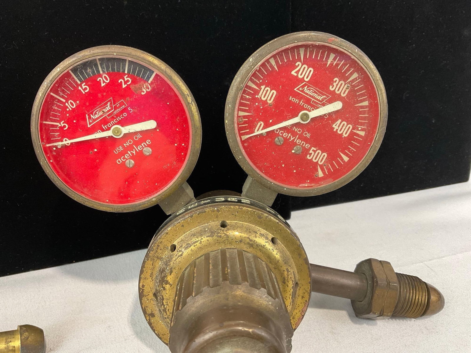 Pair of Cast Iron & Brass Valves, 2x National, Oxygen/Acetylene Gauges - 2