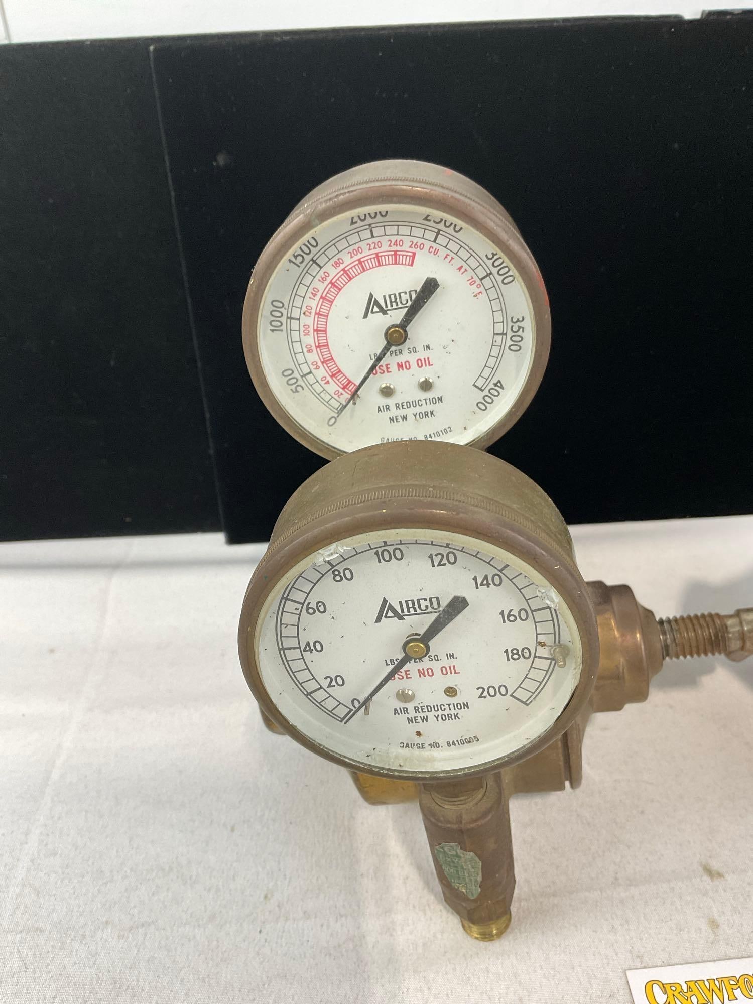 Pair of Airco Cast Brass Valves, w/Airco & US Gauges, Gas, Oxygen/Acetylene - 2
