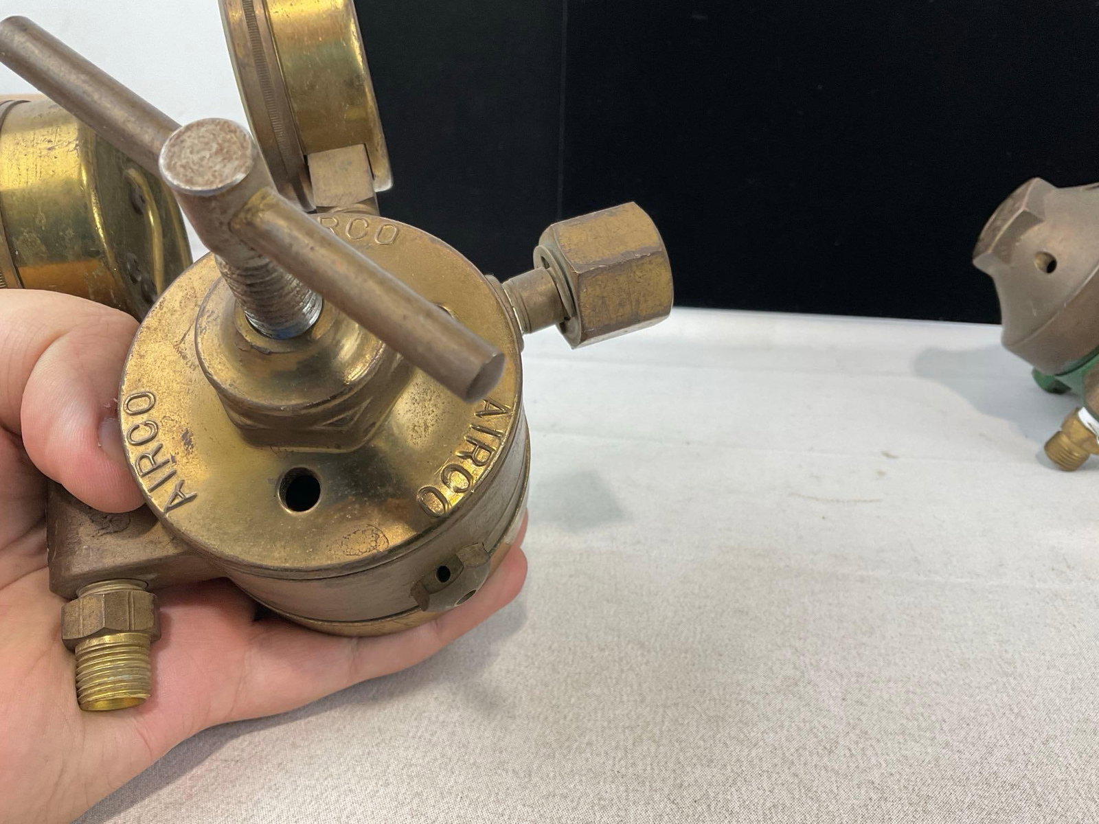 Pair of Airco Cast Brass Valves, w/Airco & US Gauges, Gas, Oxygen/Acetylene - 3