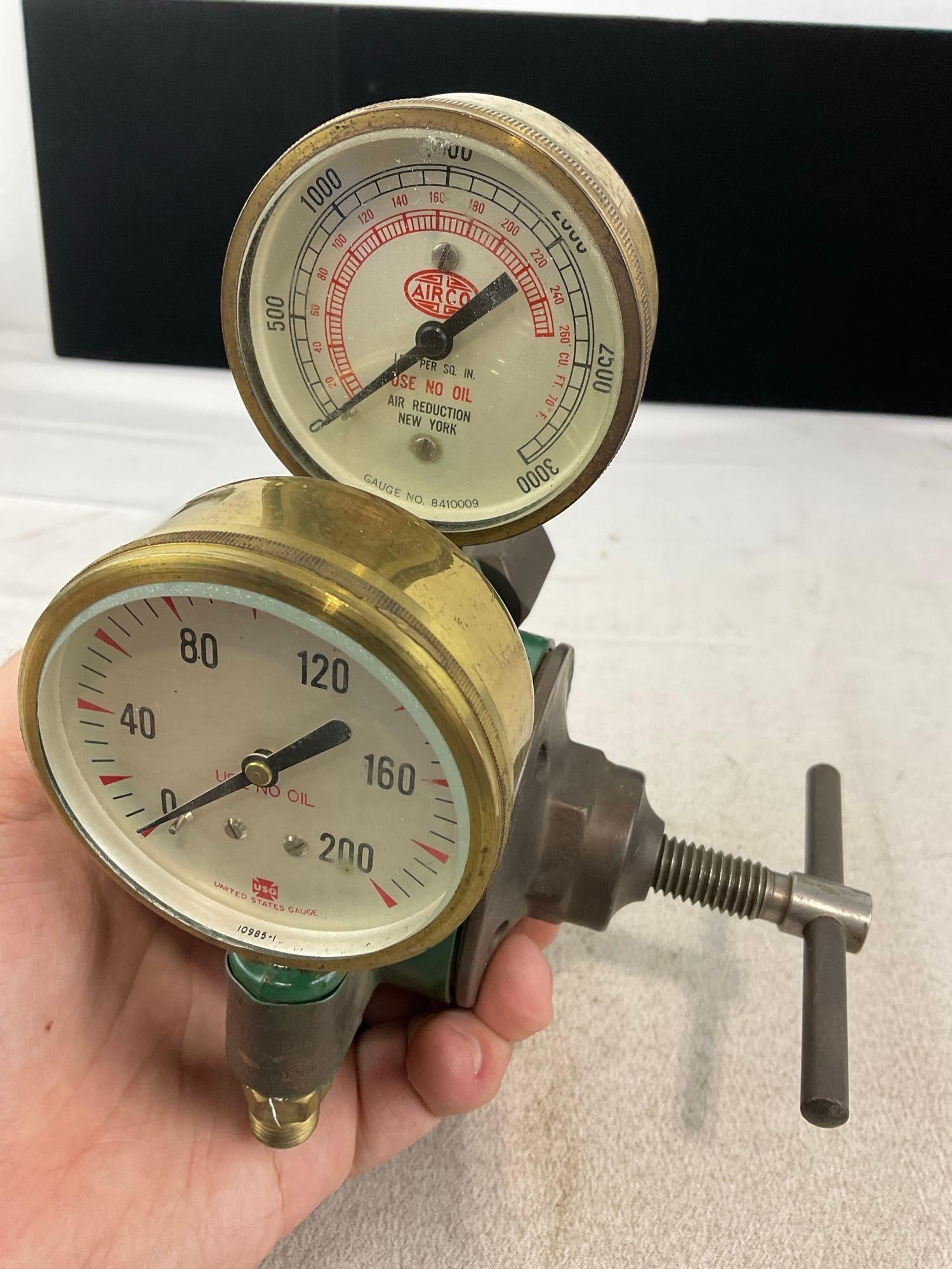 Pair of Airco Cast Brass Valves, w/Airco & US Gauges, Gas, Oxygen/Acetylene - 5