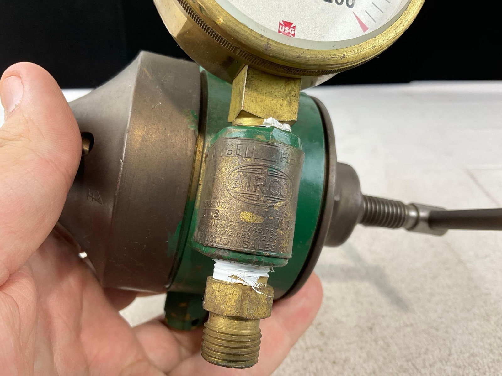 Pair of Airco Cast Brass Valves, w/Airco & US Gauges, Gas, Oxygen/Acetylene - 6