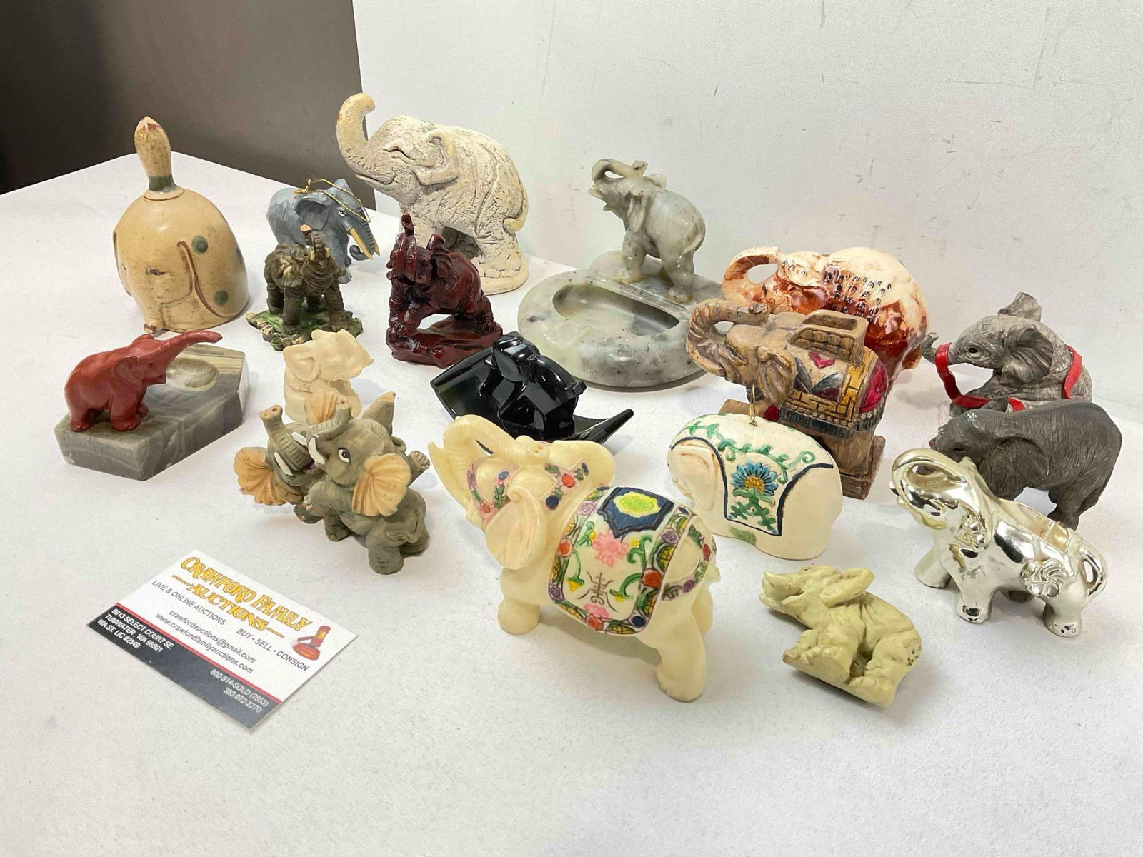 18 pcs Vintage Elephant Figurine Collection, incl. Ceramic, Carved Stone, Composite & More! - 2