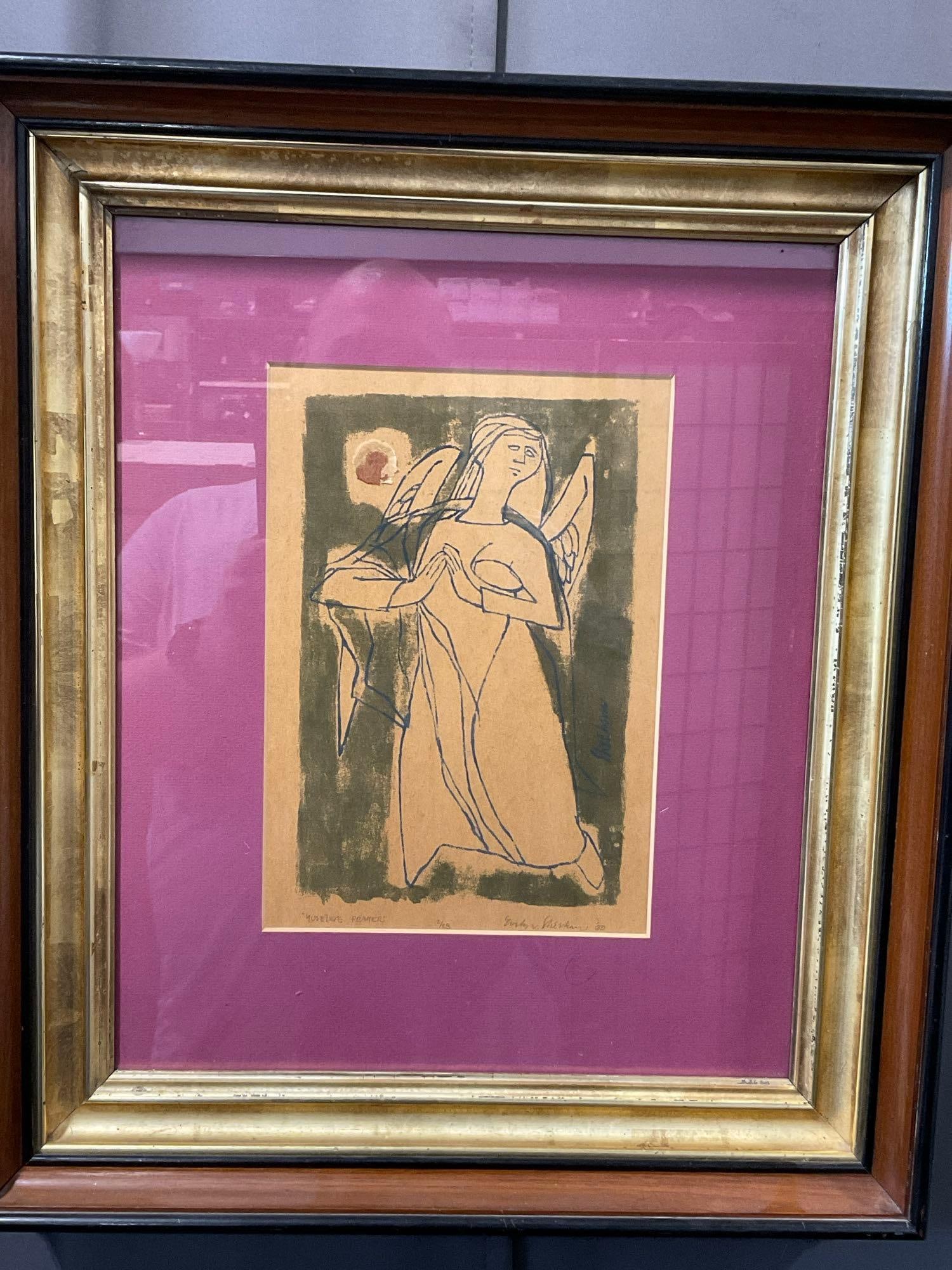 Framed Signed & #d 2/28, Litho, Yuletide Prayer by Evelyn Sheehan, 1969, 22x19 in: Appears to be in good shape. The piece measures approx 22w x 19d x 5d inches. See pics. E-6290