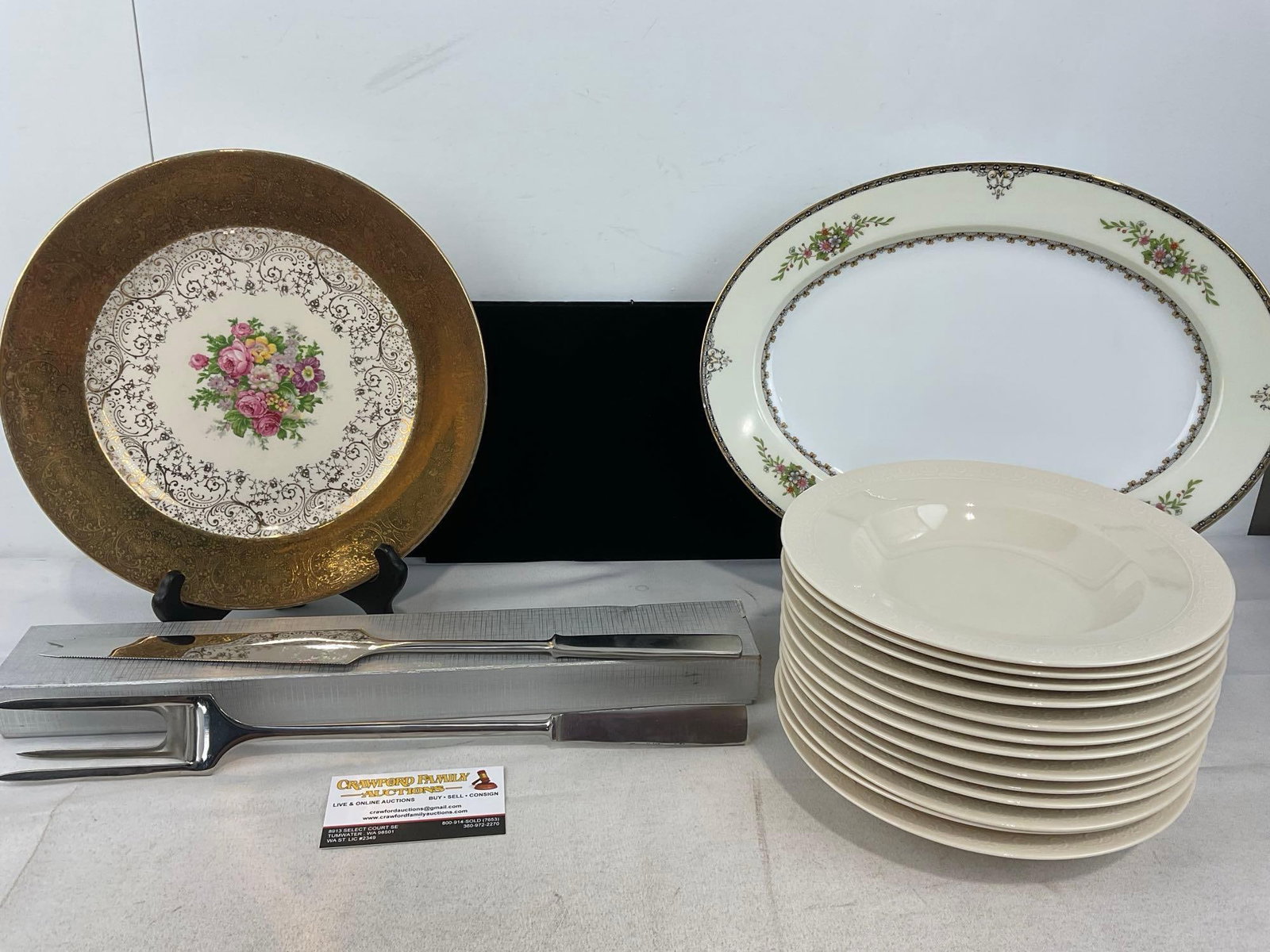 Paden City Pottery Charger, Noritake Castella platter, 13 bowls, & Capri Italian Stainless Steel: The bowls look to be a similar design to the previous Franciscan Moon Glow pattern, perhaps a replica or reproduction set, and unmarked. Appears to be in good shape. The pieces together measures