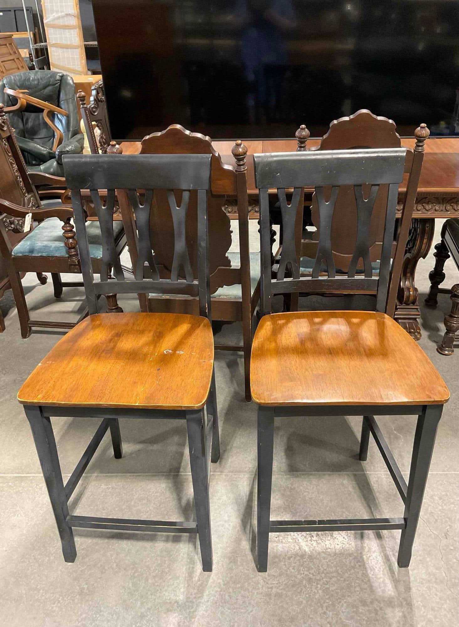Pair of Modern Two-Toned Black & Cherry Wood Finish Dining Room Chairs. Fair Condition. (1 of 7)