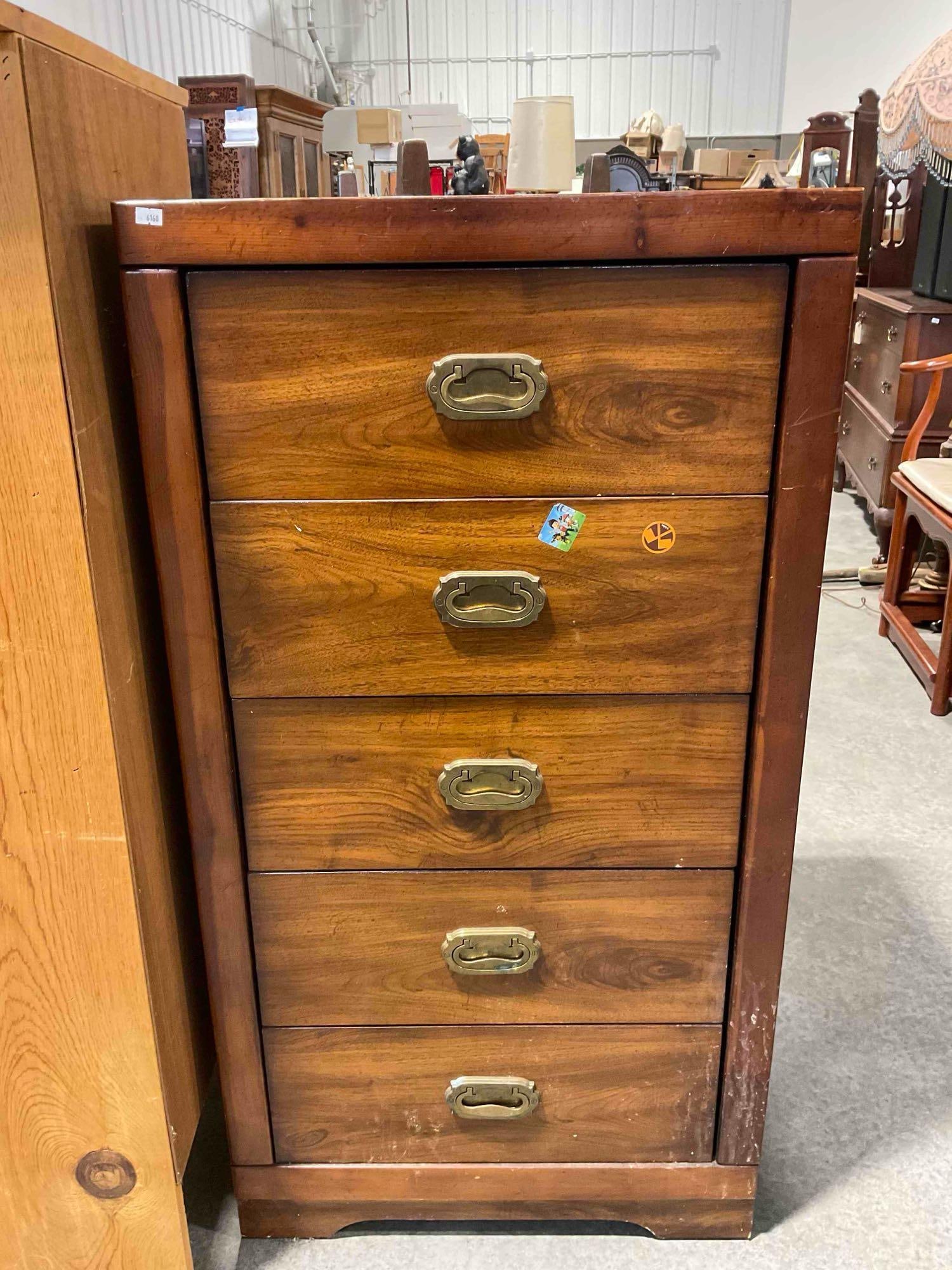 Vintage Wood Finish Pressboard Dresser w/ 5 Drawers. Fair Condition. See pics. (1 of 9)