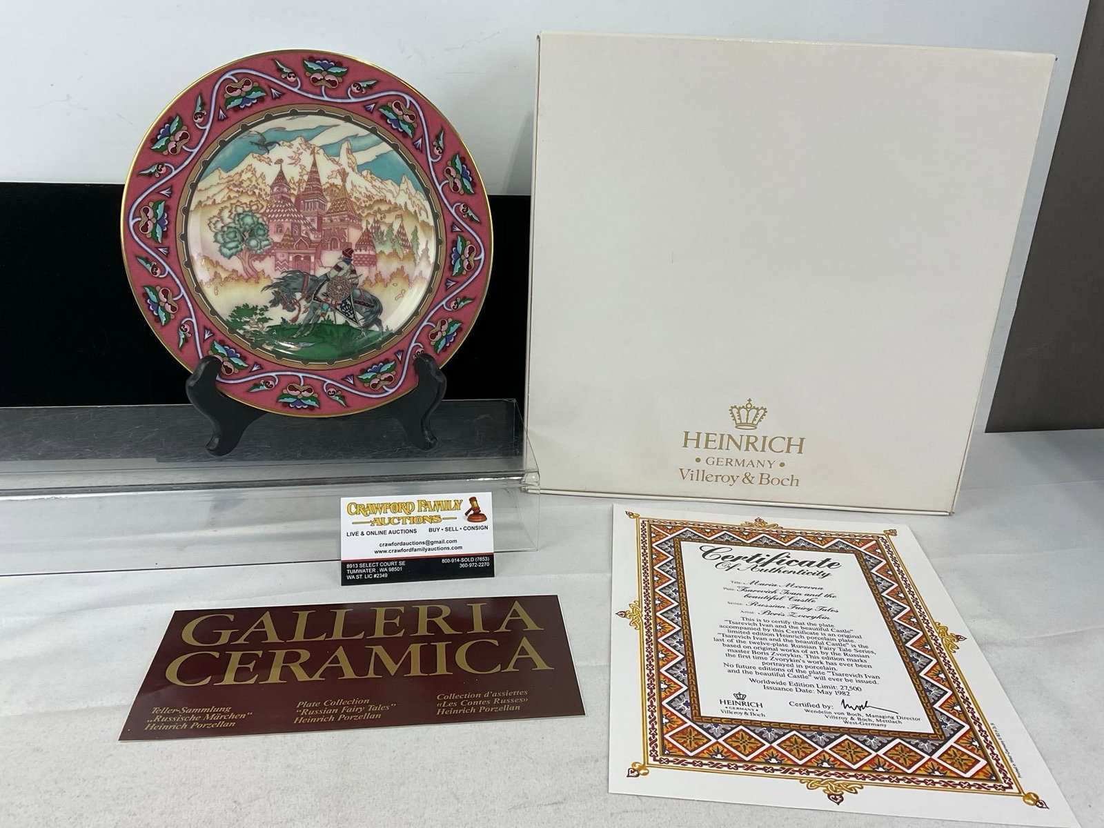 Heinrich Germany Villeroy & Boch Collectible Plate, NIB w/COA, The Russian Fairy Tales: Appears to be in good shape. The piece measures approx 3h x 13w x 13d inches. See pics. E-6080