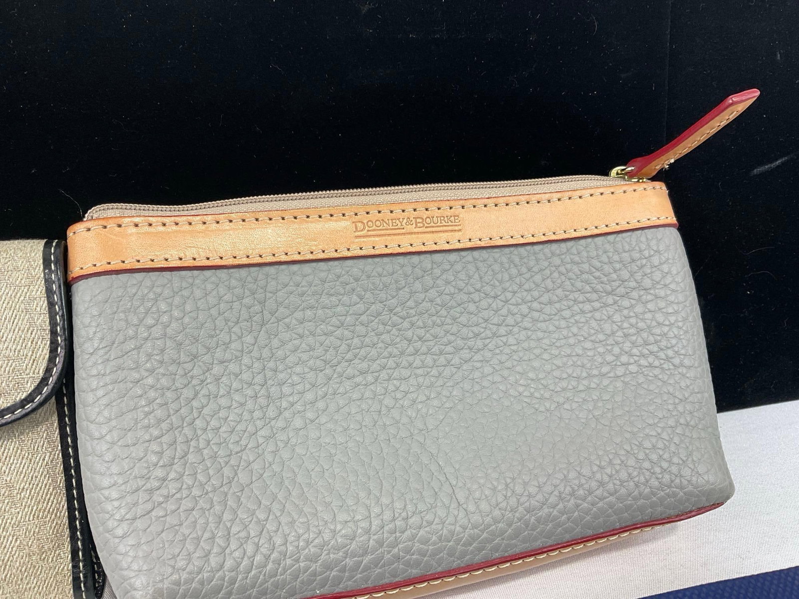 Pair of Dooney & Bourke Tan Fabric/Black Leather Wristlet & Grey & Leather Wristlet Wallet - 3