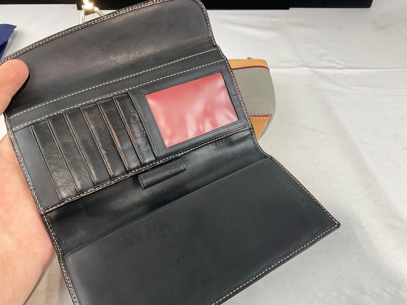 Pair of Dooney & Bourke Tan Fabric/Black Leather Wristlet & Grey & Leather Wristlet Wallet - 5