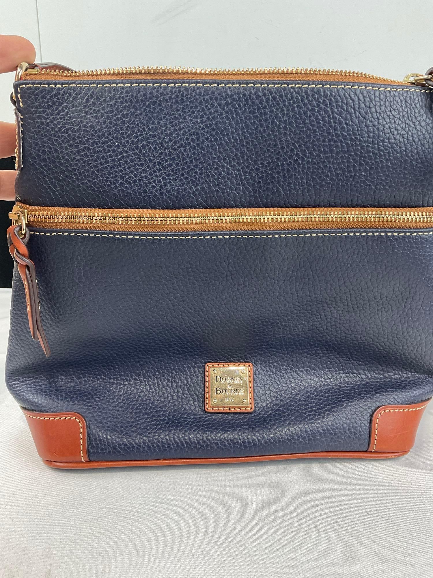 Dooney & Bourke Leather Crossbody Bag, Midnight Blue w/bright red liner, Brown Leather - 2
