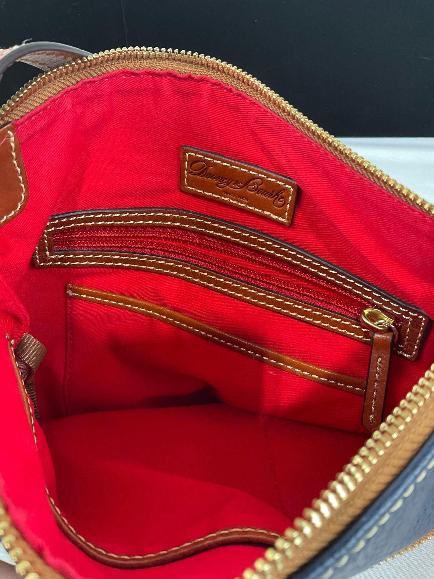 Dooney & Bourke Leather Crossbody Bag, Midnight Blue w/bright red liner, Brown Leather - 3